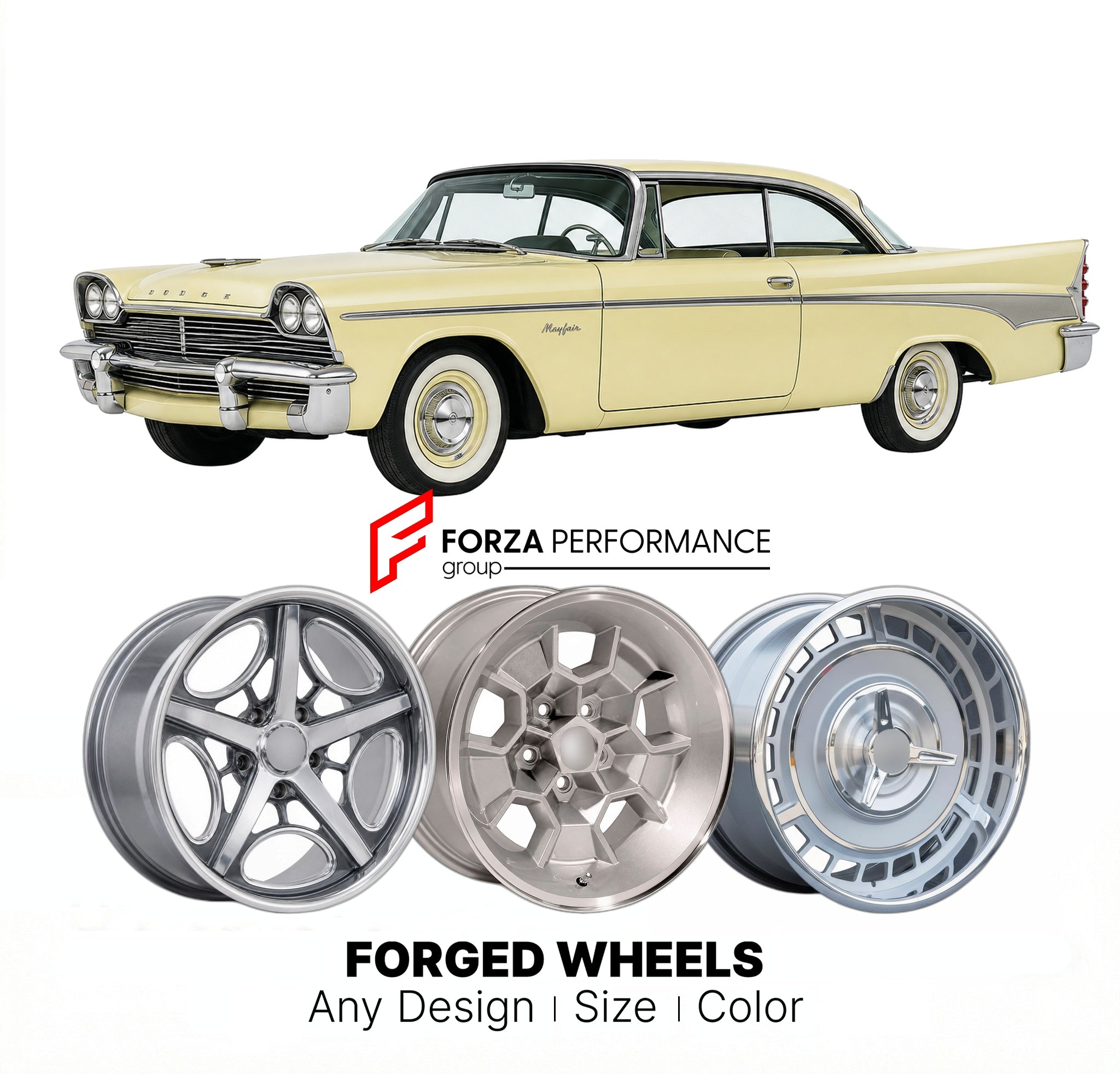 CUSTOM CLASSIC VINTAGE RESTOMOD RETRO OLD SCHOOL FORGED WHEELS RIMS for DODGE MAYFAIR 1958 - 1959