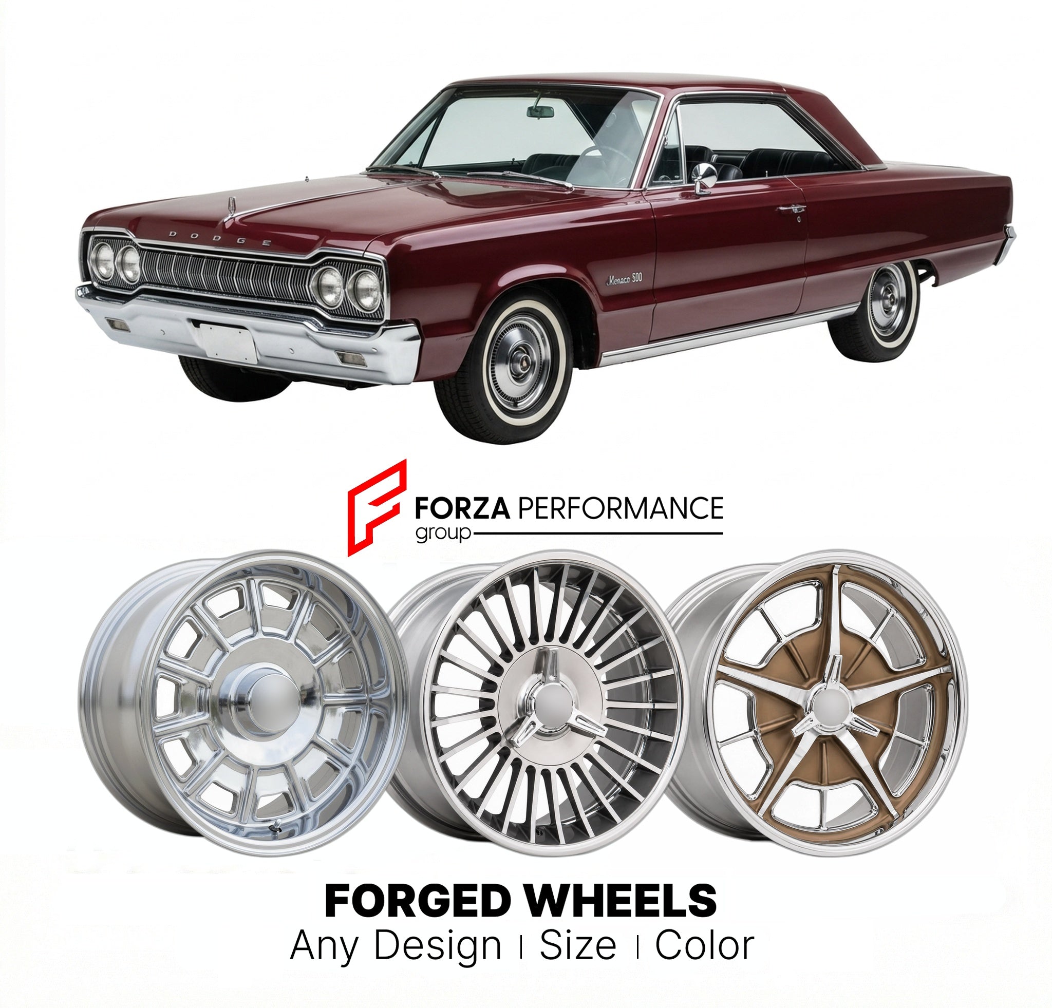 CUSTOM CLASSIC VINTAGE RESTOMOD RETRO OLD SCHOOL FORGED WHEELS RIMS for DODGE MONACO 500 1965 - 1968