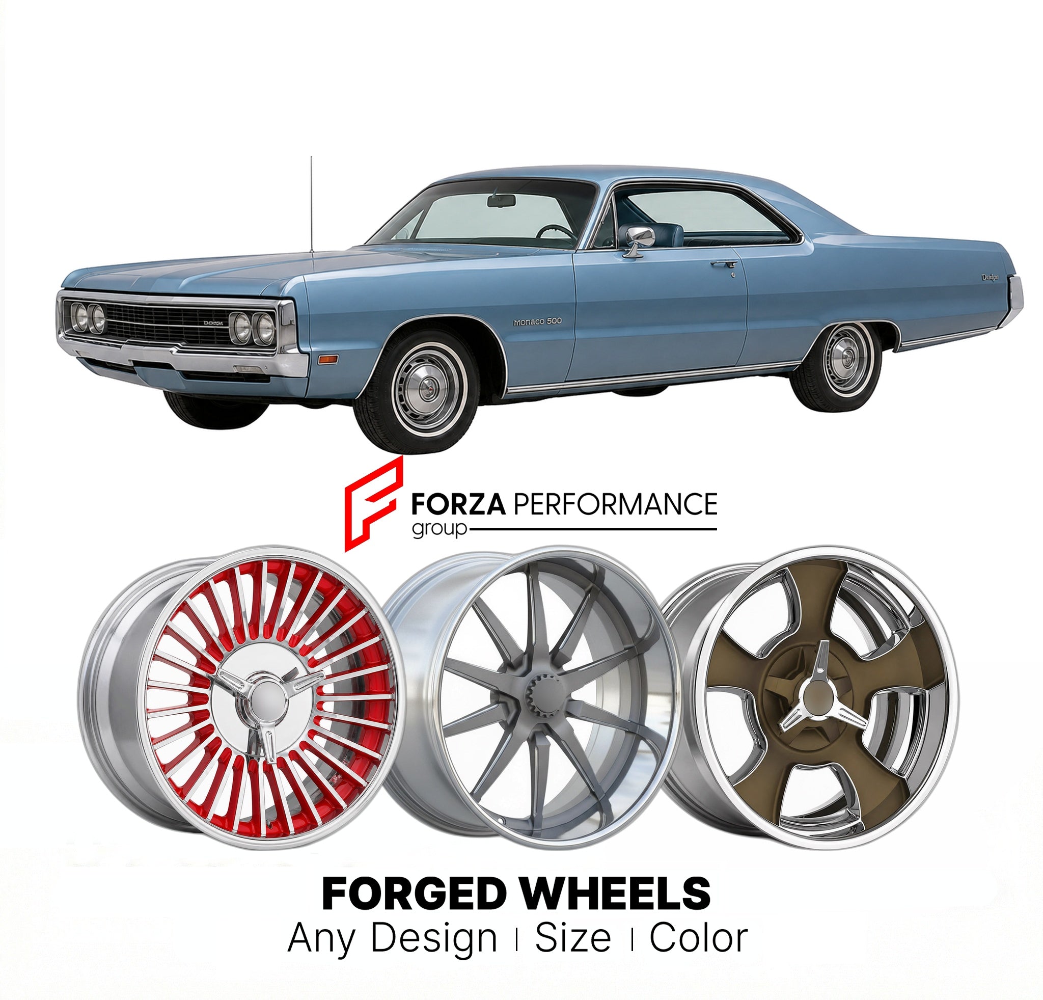 CUSTOM CLASSIC VINTAGE RESTOMOD RETRO OLD SCHOOL FORGED WHEELS RIMS for DODGE MONACO 500 1969 - 1973