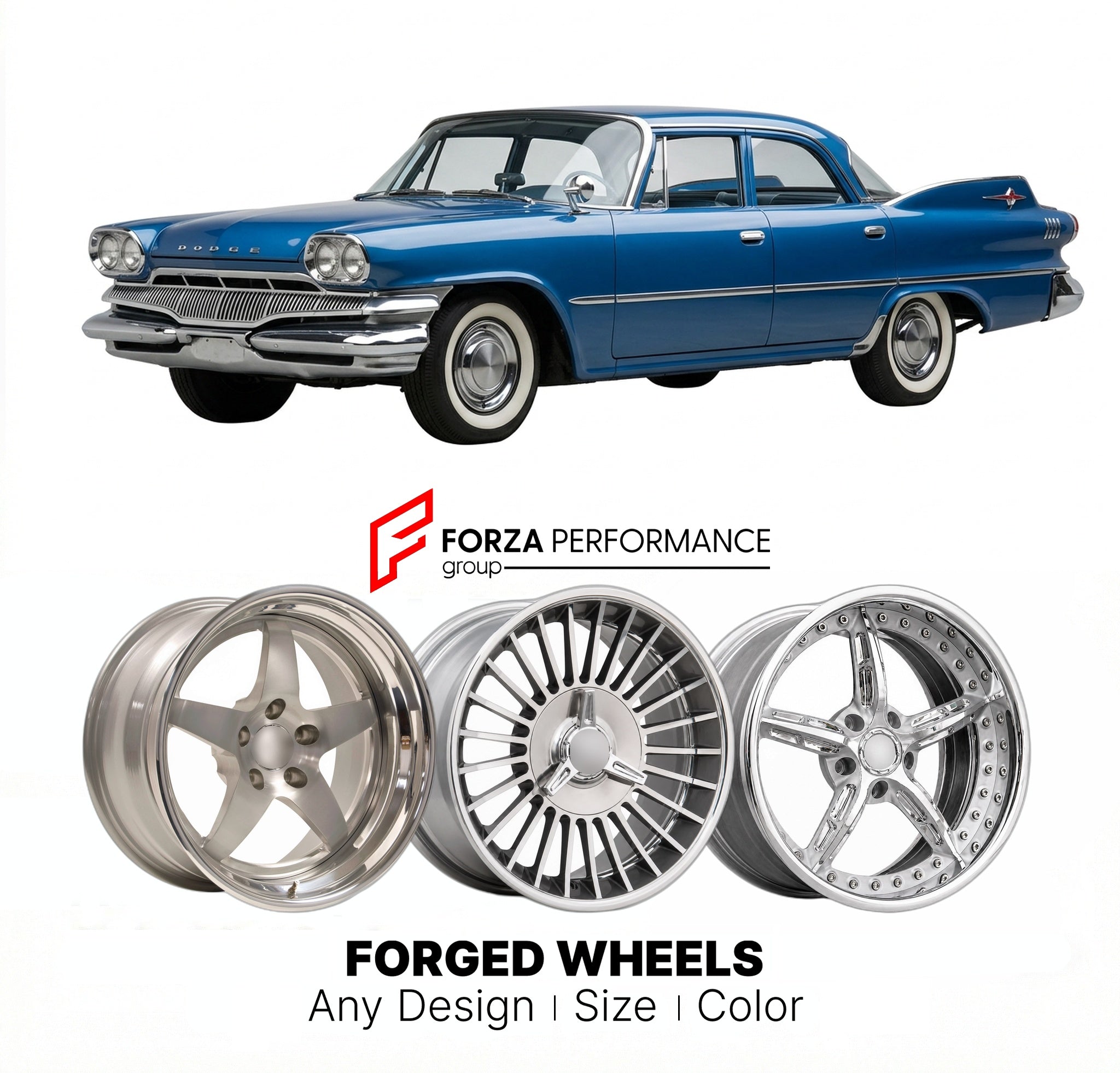 CUSTOM CLASSIC VINTAGE RESTOMOD RETRO OLD SCHOOL FORGED WHEELS RIMS for DODGE POLARA 1960 - 1961