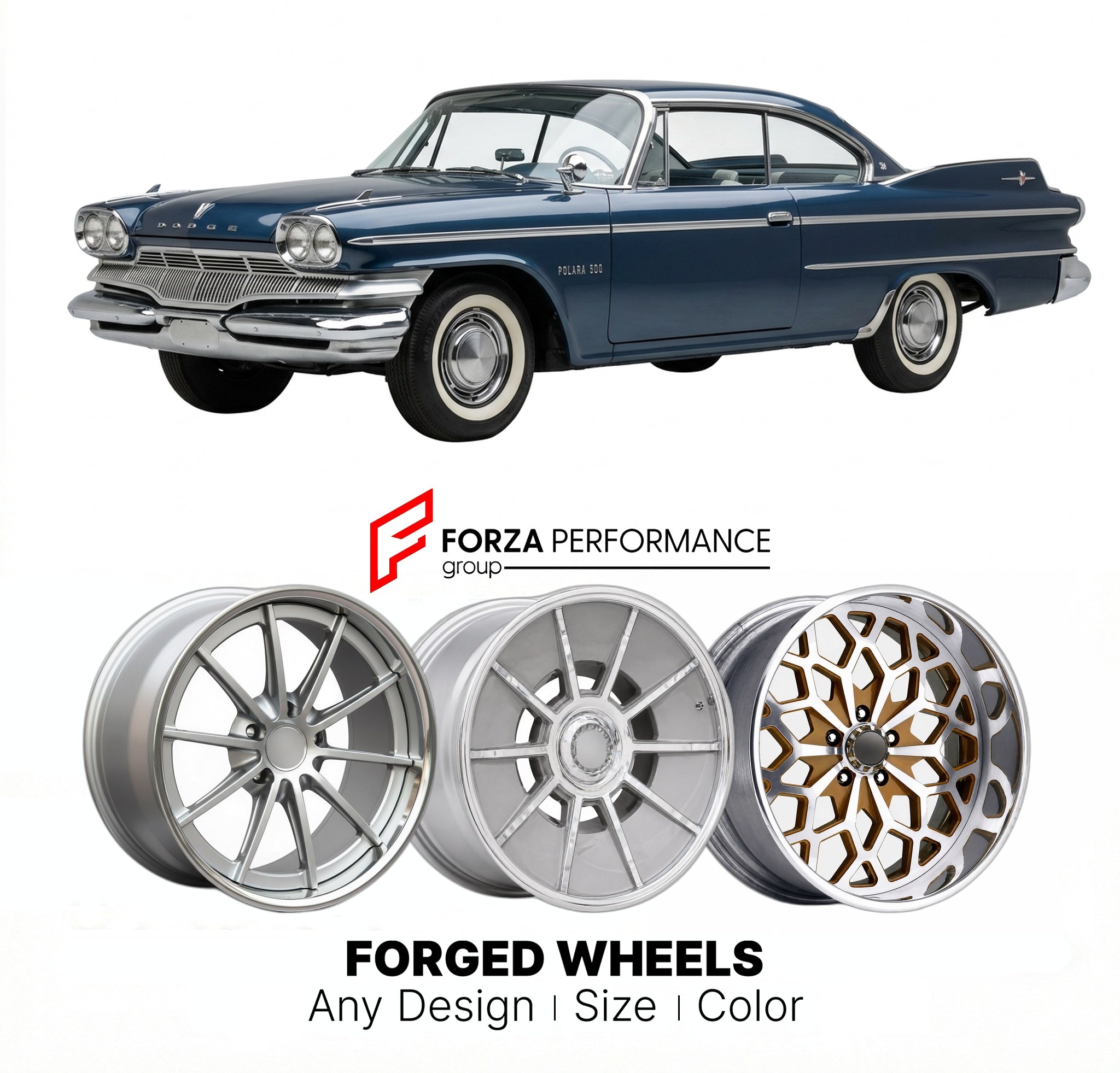 CUSTOM CLASSIC VINTAGE RESTOMOD RETRO OLD SCHOOL FORGED WHEELS RIMS for DODGE POLARA 500 1960 - 1961
