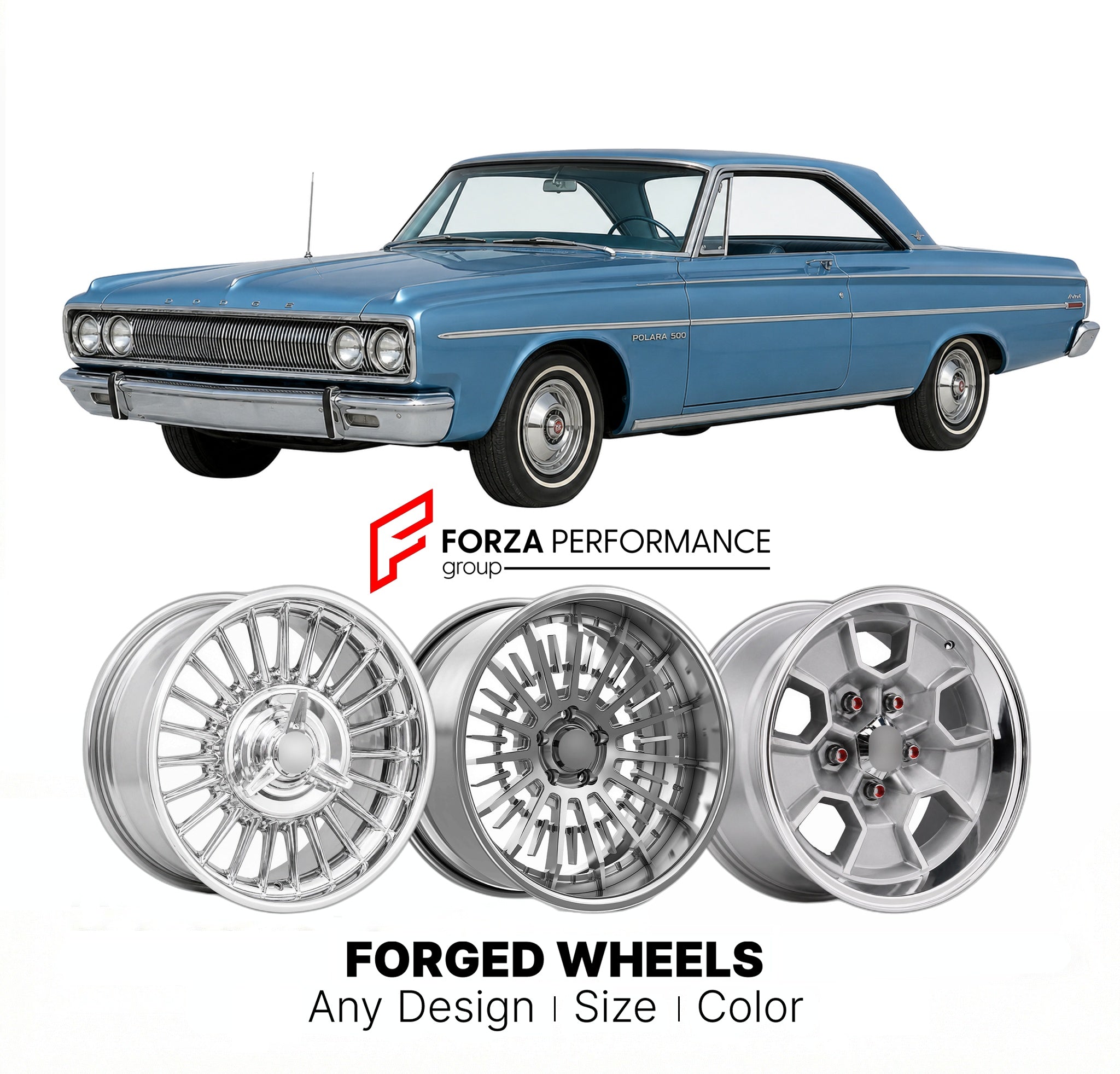 CUSTOM CLASSIC VINTAGE RESTOMOD RETRO OLD SCHOOL FORGED WHEELS RIMS for DODGE POLARA 500 1965 - 1965