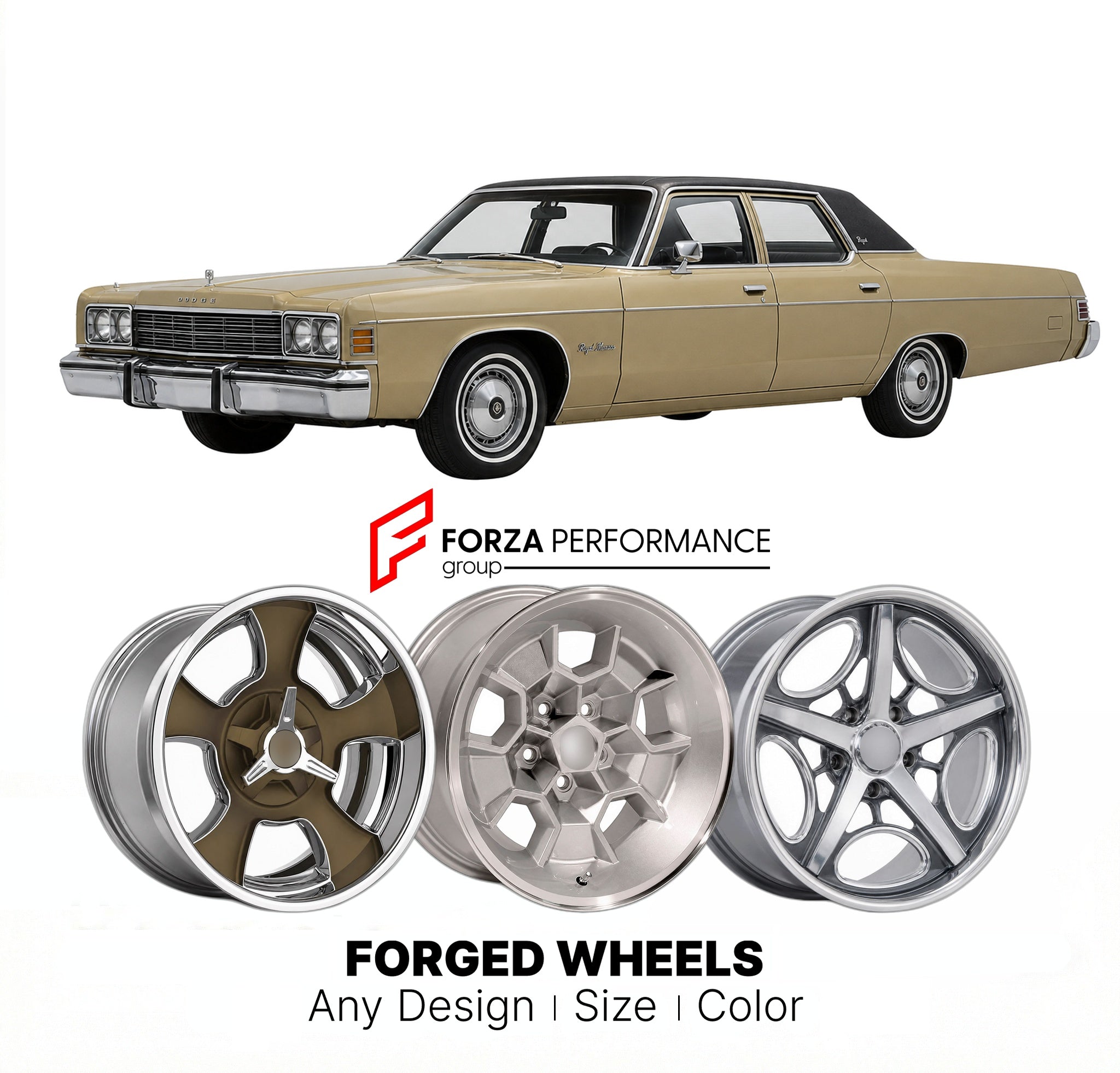 CUSTOM CLASSIC VINTAGE RESTOMOD RETRO OLD SCHOOL FORGED WHEELS RIMS for DODGE ROYAL MONACO 1974 - 1976