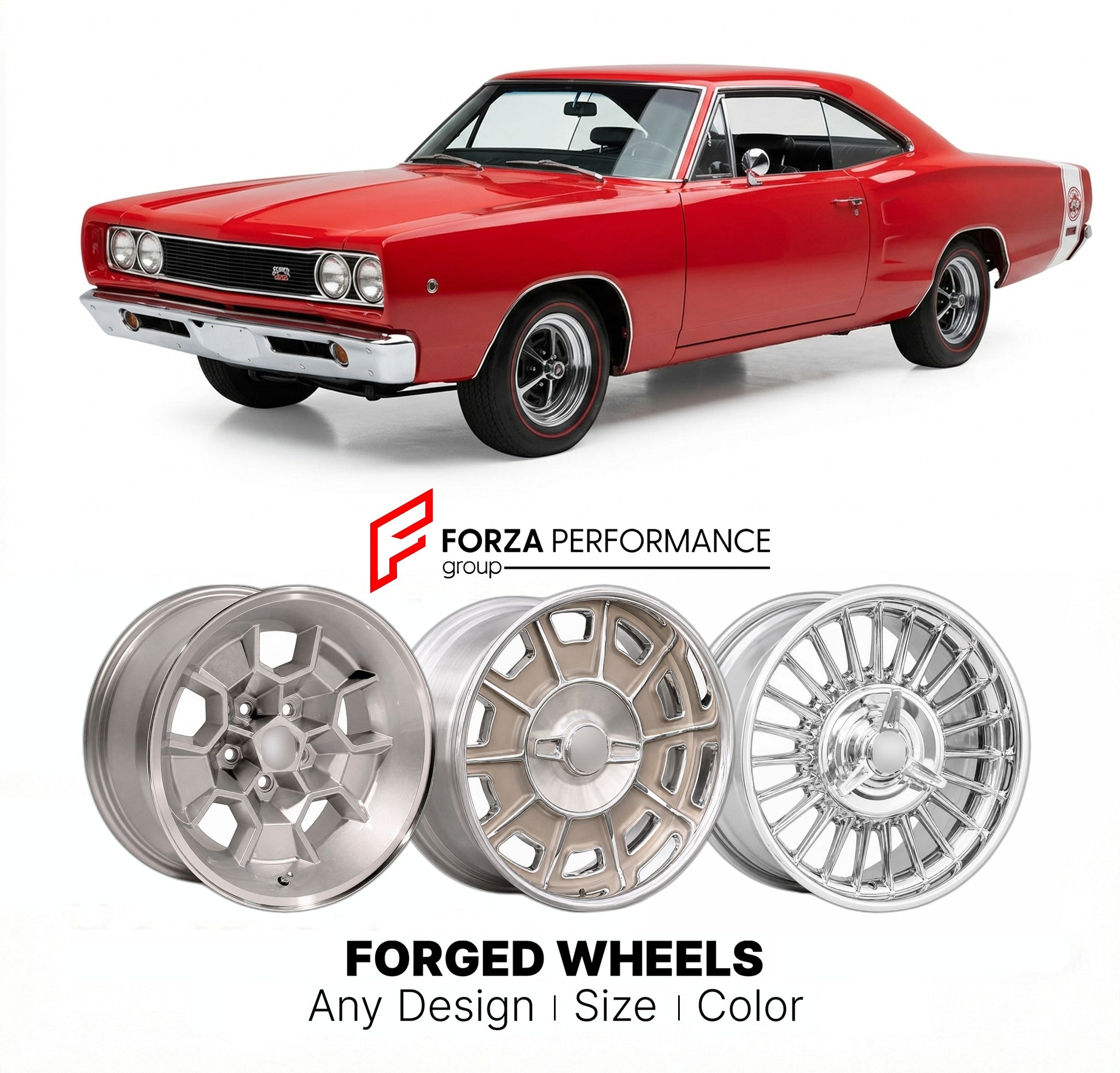 CUSTOM CLASSIC VINTAGE RESTOMOD RETRO OLD SCHOOL FORGED WHEELS RIMS for DODGE SUPER BEE 1968 - 1970