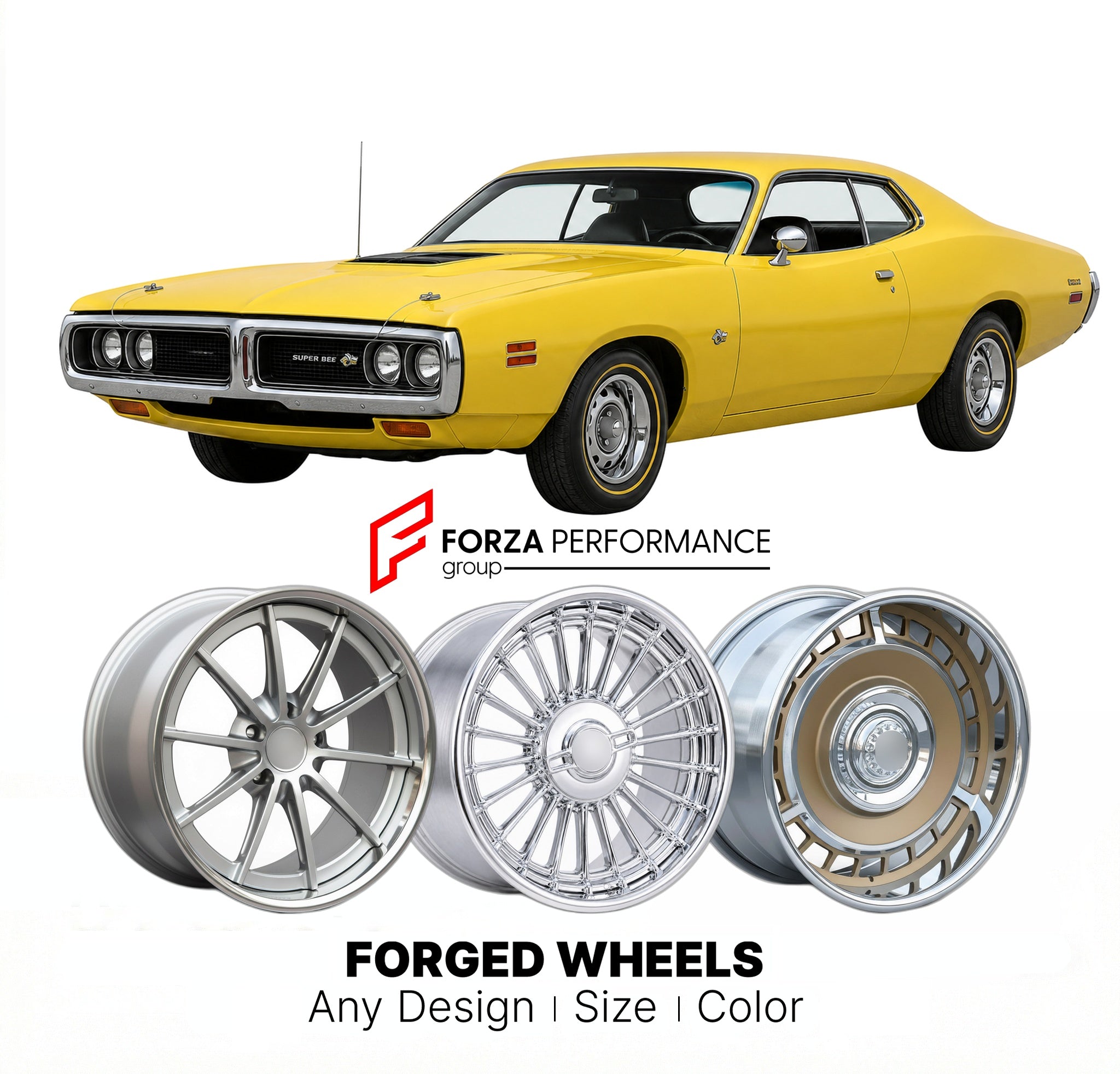 CUSTOM CLASSIC VINTAGE RESTOMOD RETRO OLD SCHOOL FORGED WHEELS RIMS for DODGE SUPER BEE 1971 - 1971