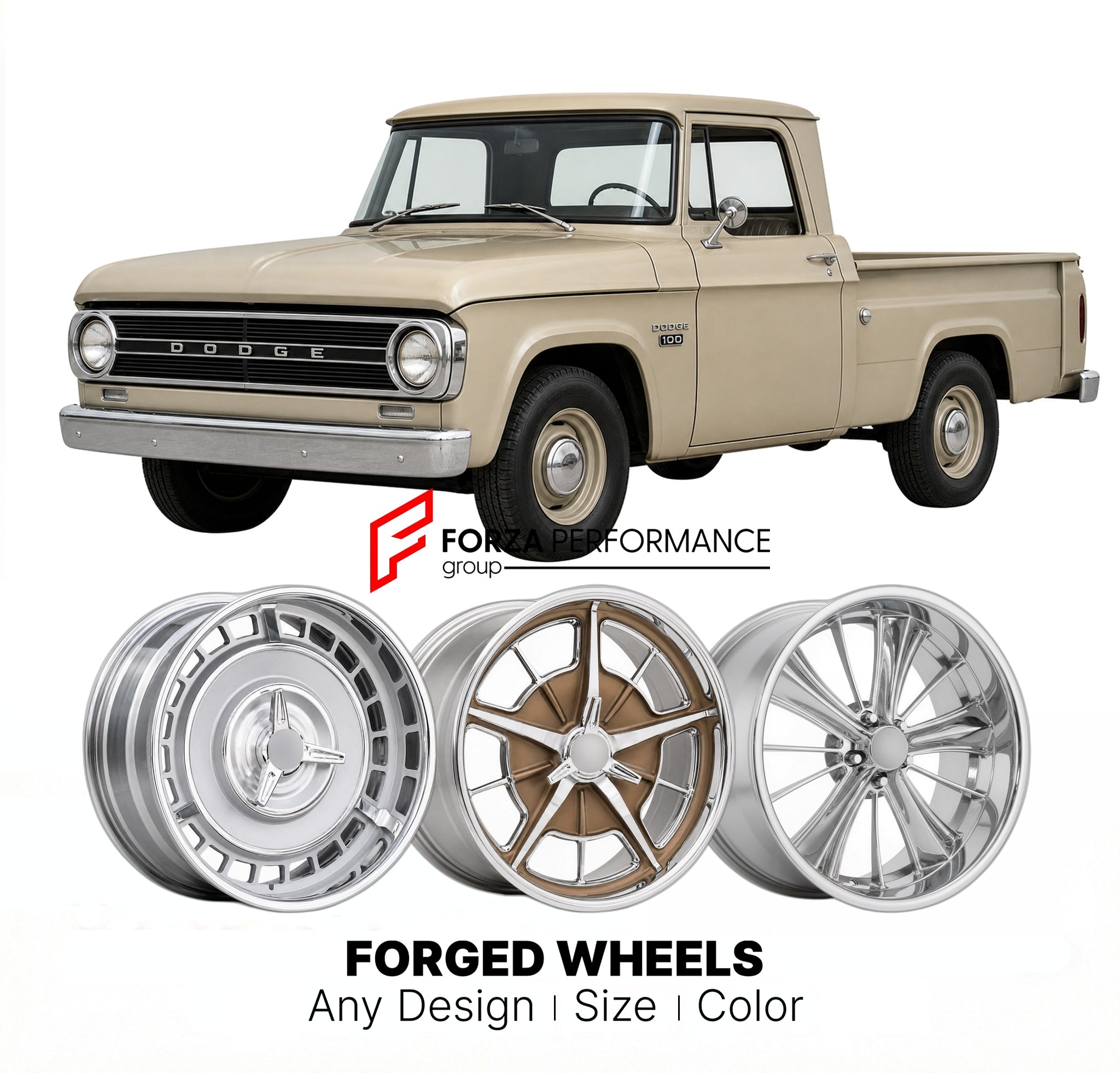 CUSTOM CLASSIC VINTAGE RESTOMOD RETRO OLD SCHOOL FORGED WHEELS RIMS for DODGE W100 1961 - 1965