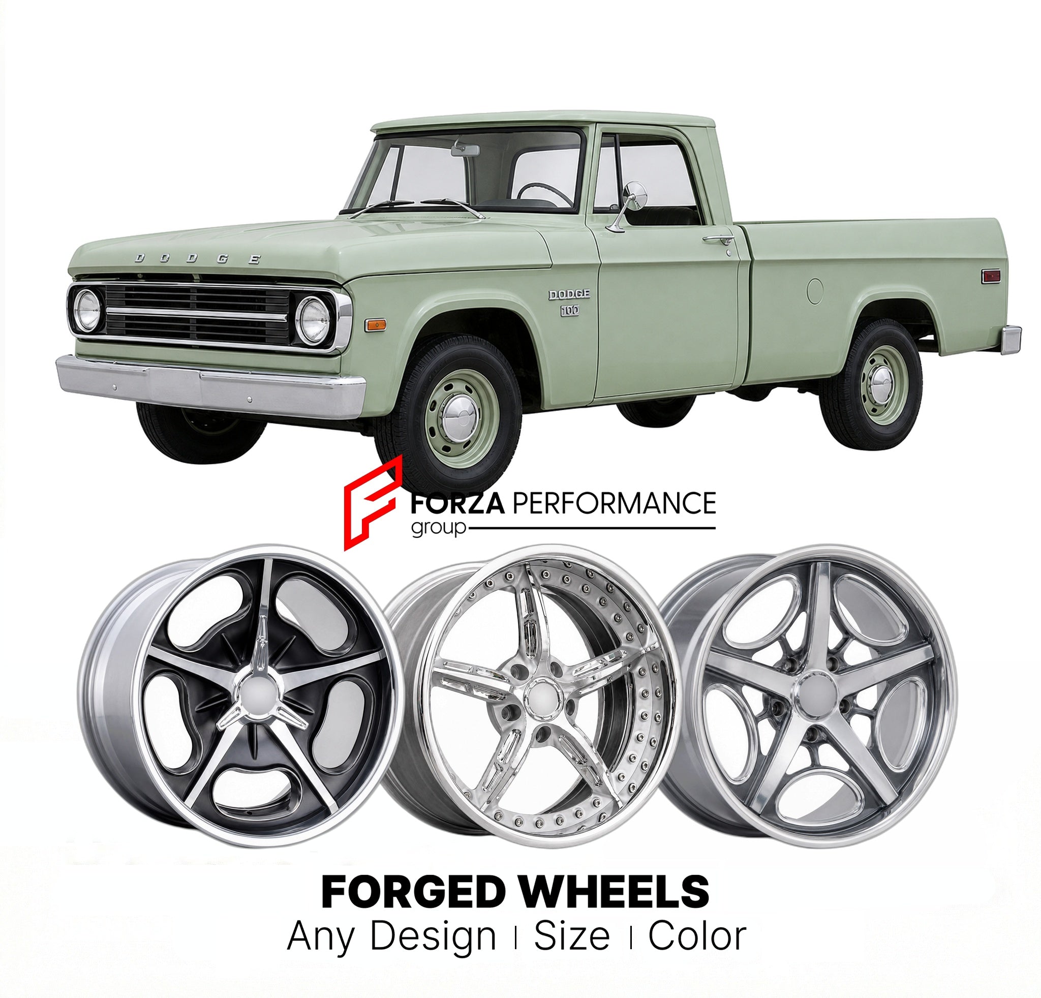 CUSTOM CLASSIC VINTAGE RESTOMOD RETRO OLD SCHOOL FORGED WHEELS RIMS for DODGE W100 1965 - 1971