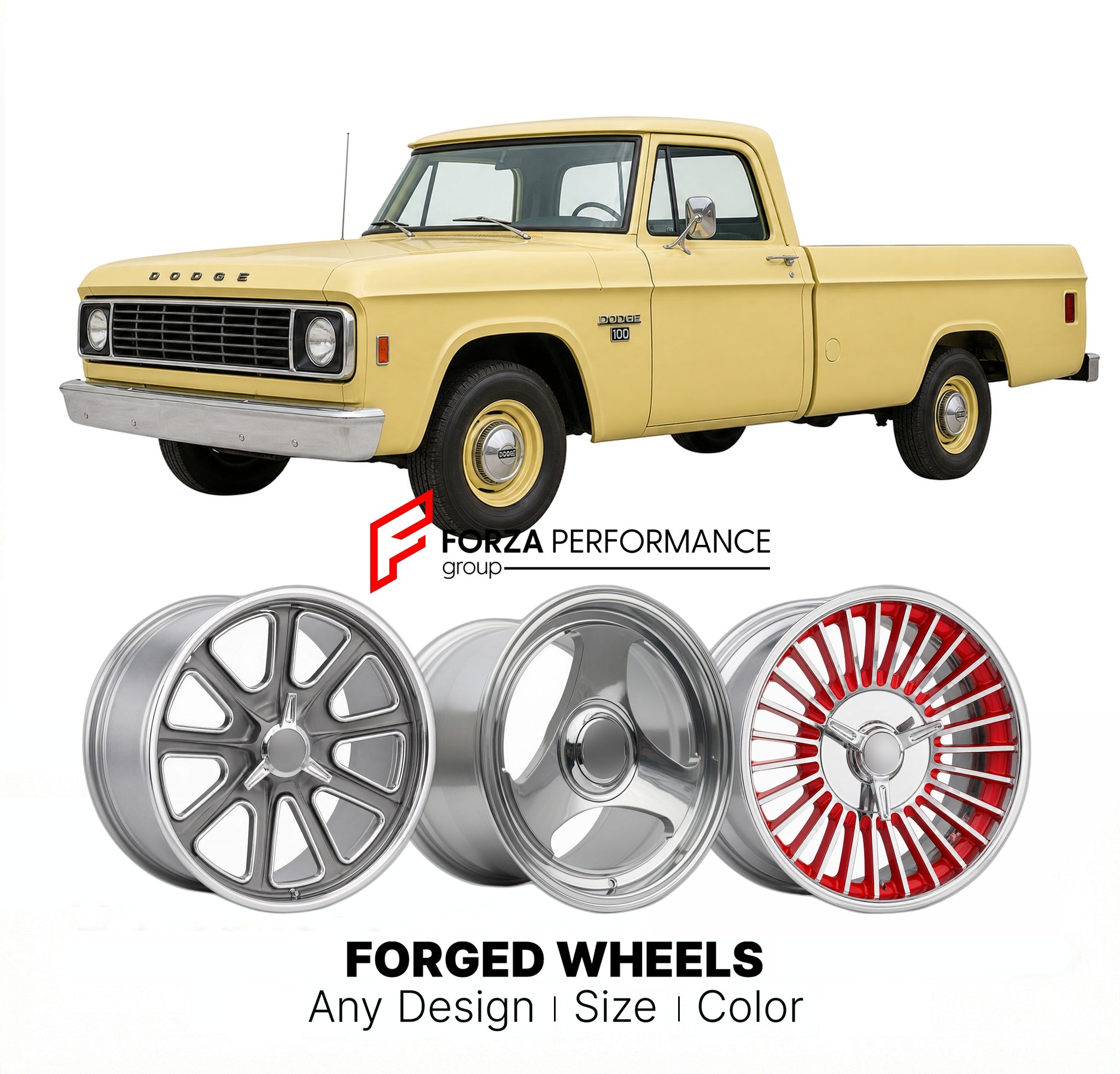 CUSTOM CLASSIC VINTAGE RESTOMOD RETRO OLD SCHOOL FORGED WHEELS RIMS for DODGE W100 1972 - 1980