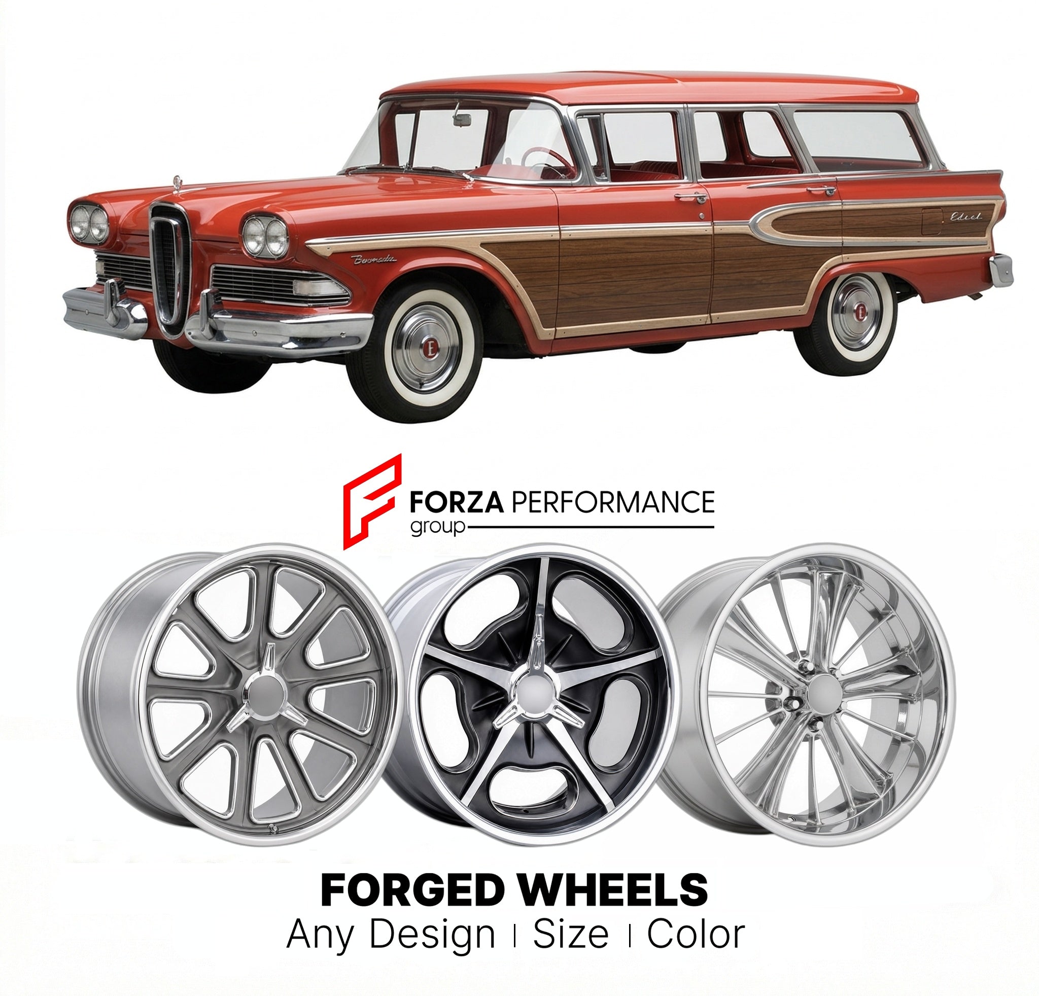 CUSTOM CLASSIC VINTAGE RESTOMOD RETRO OLD SCHOOL FORGED WHEELS RIMS for EDSEL BERMUDA 1958 - 1959