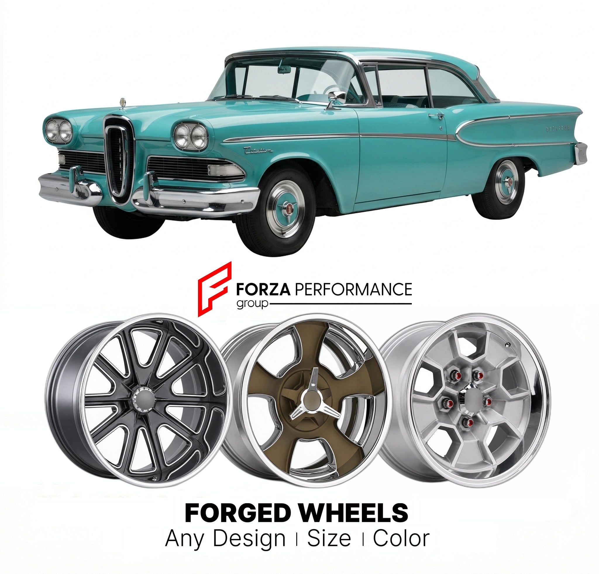 CUSTOM CLASSIC VINTAGE RESTOMOD RETRO OLD SCHOOL FORGED WHEELS RIMS for EDSEL CITATION 1958 - 1959