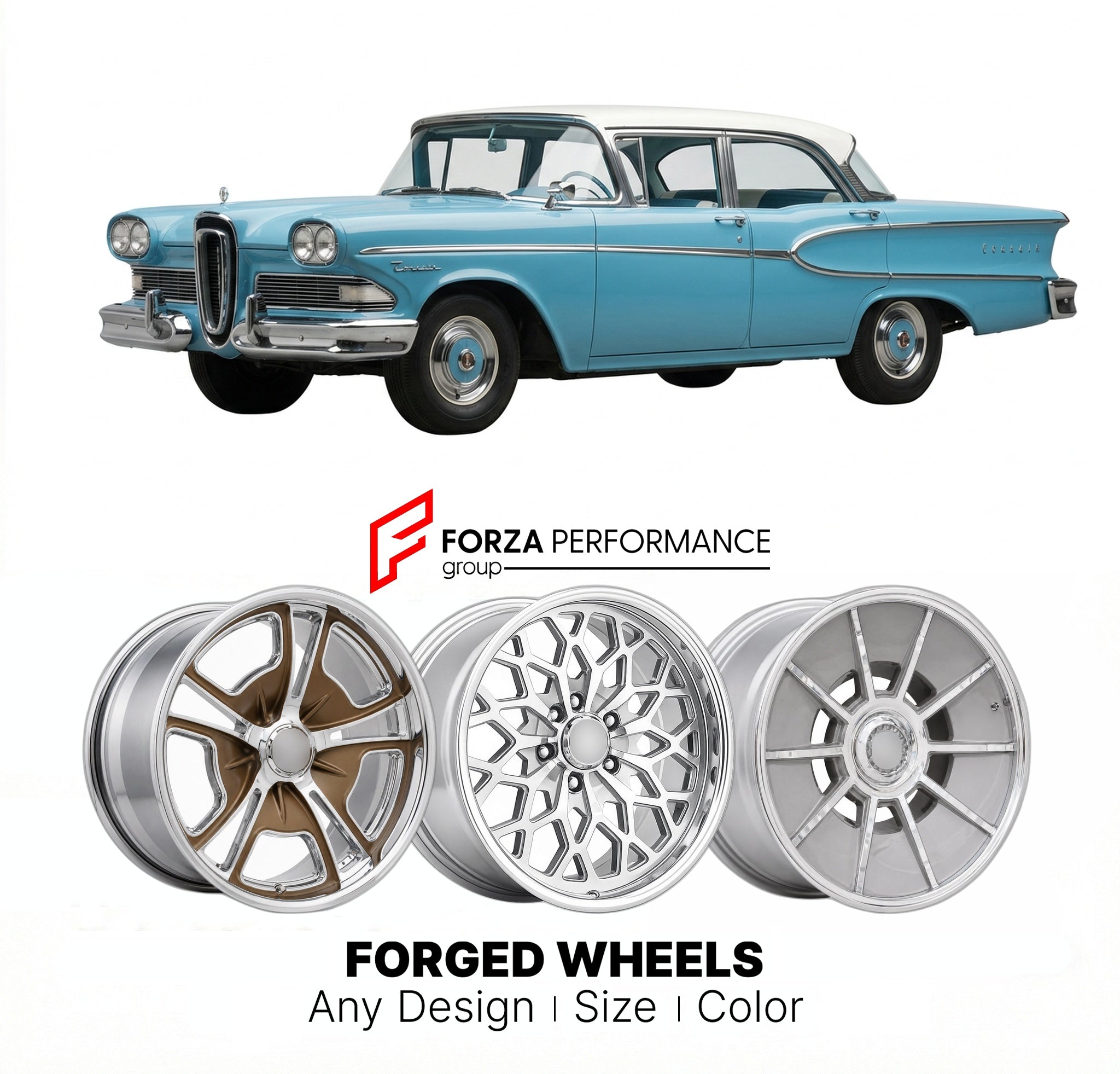 CUSTOM CLASSIC VINTAGE RESTOMOD RETRO OLD SCHOOL FORGED WHEELS RIMS for EDSEL CORSAIR 1958 - 1959