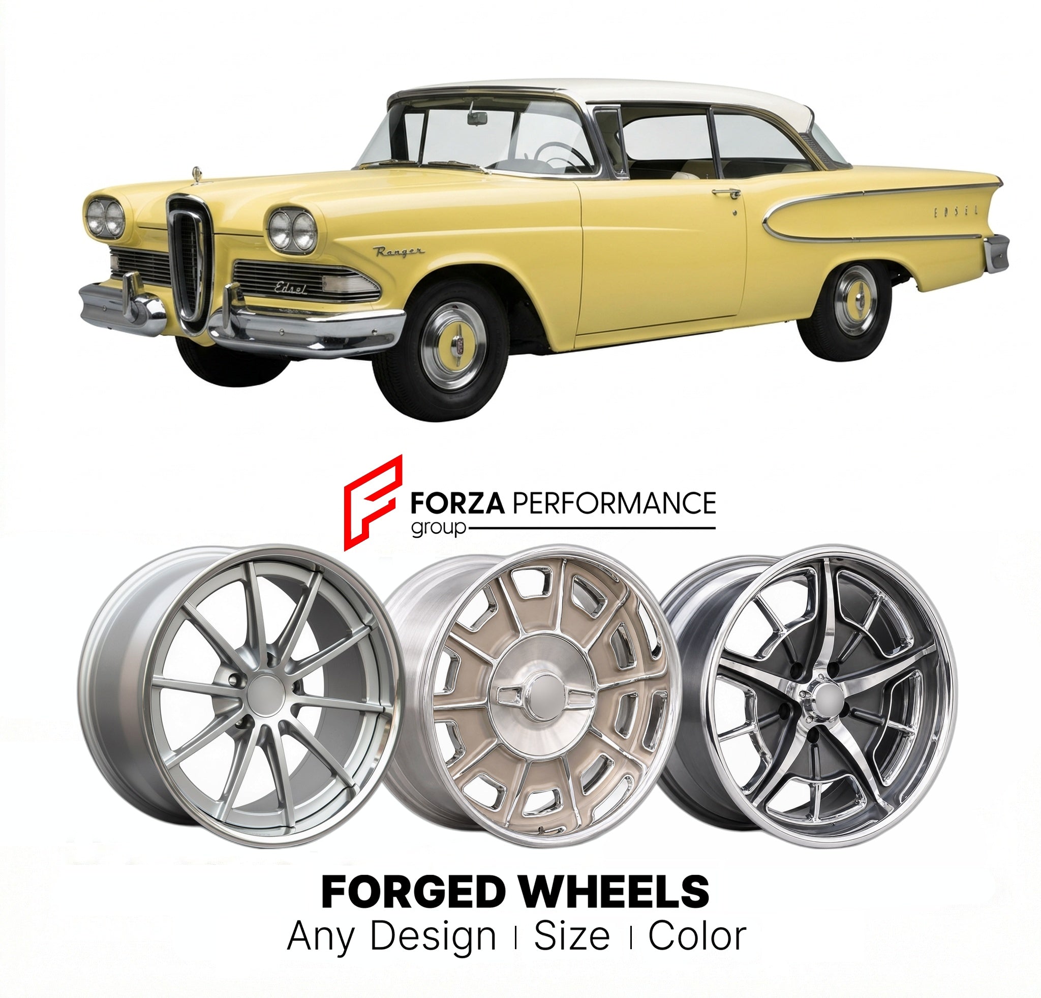 CUSTOM CLASSIC VINTAGE RESTOMOD RETRO OLD SCHOOL FORGED WHEELS RIMS for EDSEL RANGER 1958 - 1960