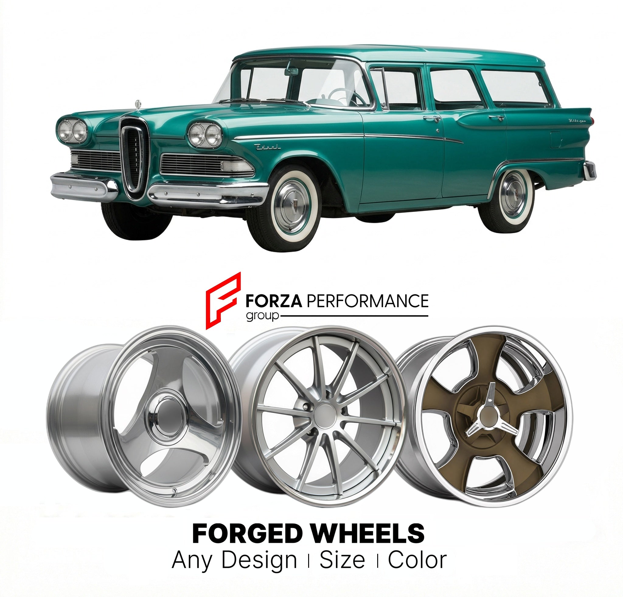 CUSTOM CLASSIC VINTAGE RESTOMOD RETRO OLD SCHOOL FORGED WHEELS RIMS for EDSEL VILLAGER 1958 - 1960