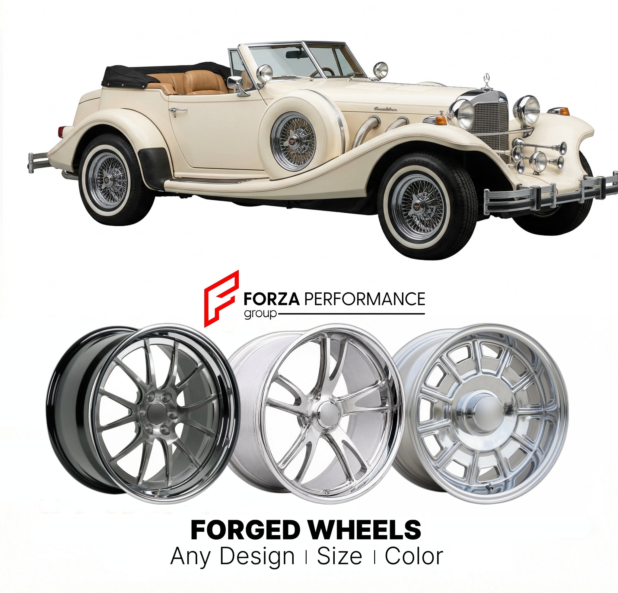 CUSTOM CLASSIC VINTAGE RESTOMOD RETRO OLD SCHOOL FORGED WHEELS RIMS for EXCALIBUR SERIES III 1980 - 1986