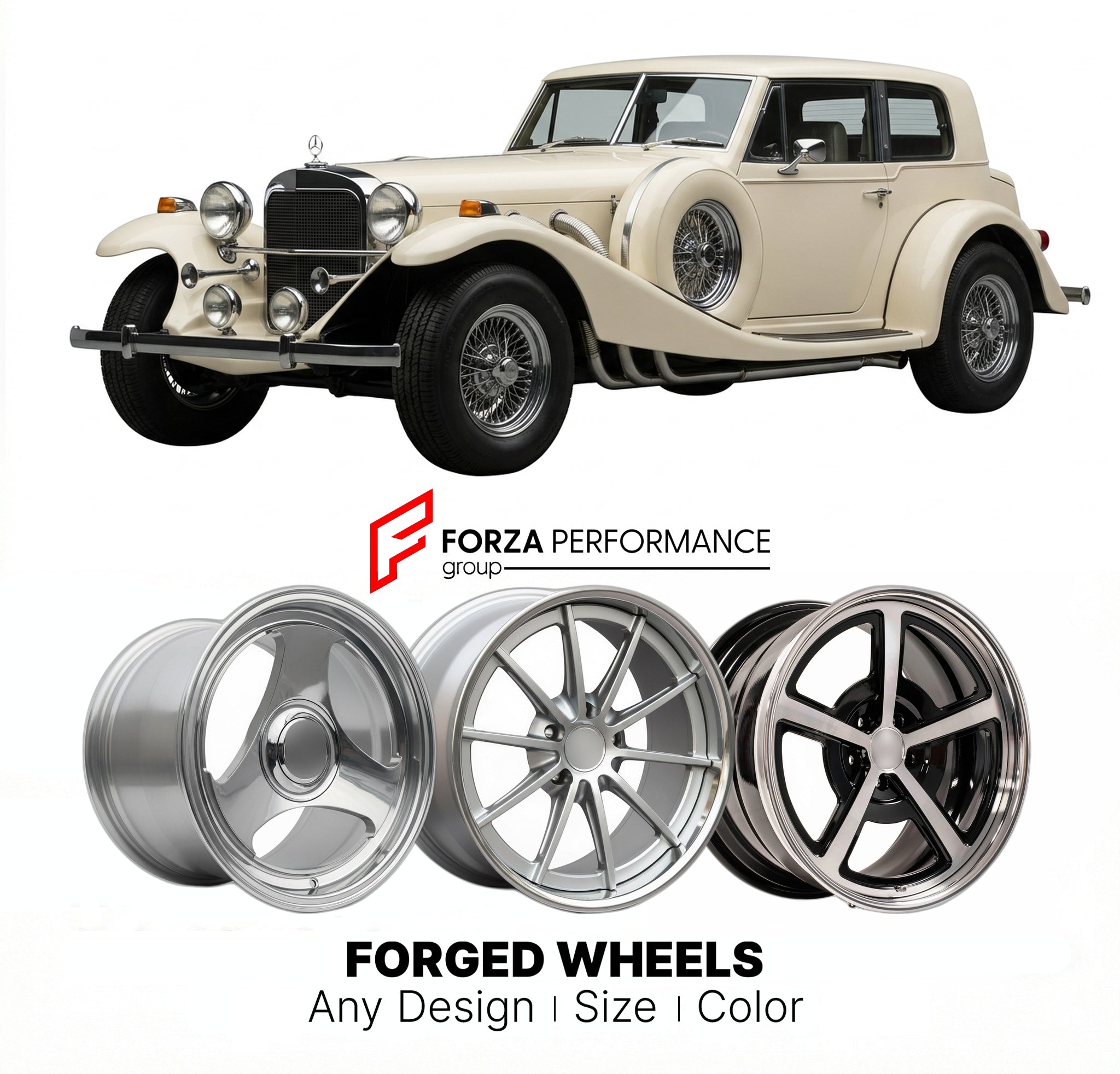 CUSTOM CLASSIC VINTAGE RESTOMOD RETRO OLD SCHOOL FORGED WHEELS RIMS for EXCALIBUR SERIES II 1969 - 1980
