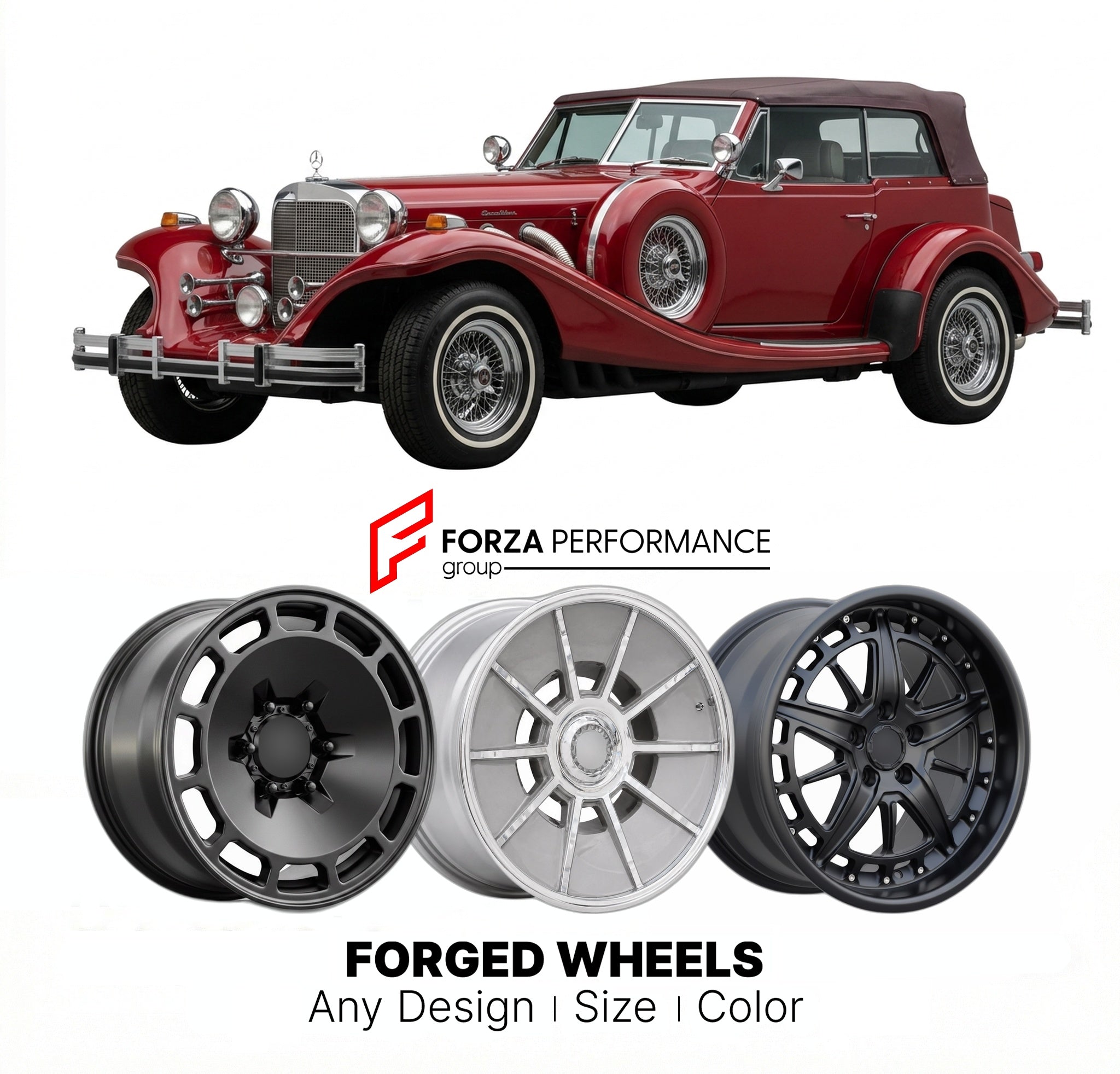 CUSTOM CLASSIC VINTAGE RESTOMOD RETRO OLD SCHOOL FORGED WHEELS RIMS for EXCALIBUR SERIES IV 1986 - 1990
