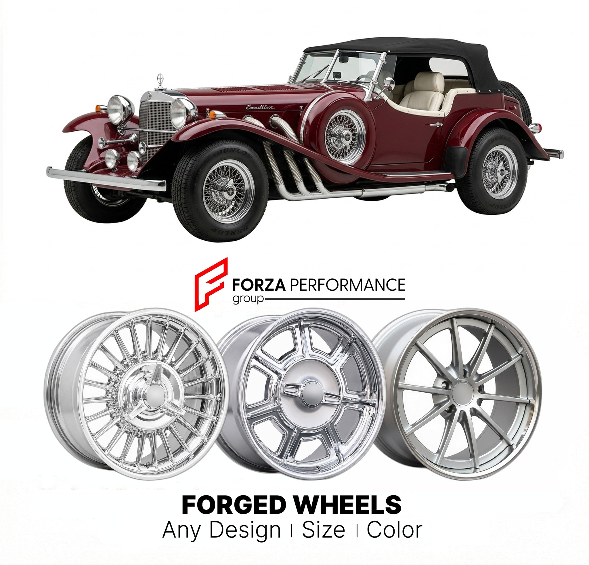 CUSTOM CLASSIC VINTAGE RESTOMOD RETRO OLD SCHOOL FORGED WHEELS RIMS for EXCALIBUR SERIES I 1964 - 1969