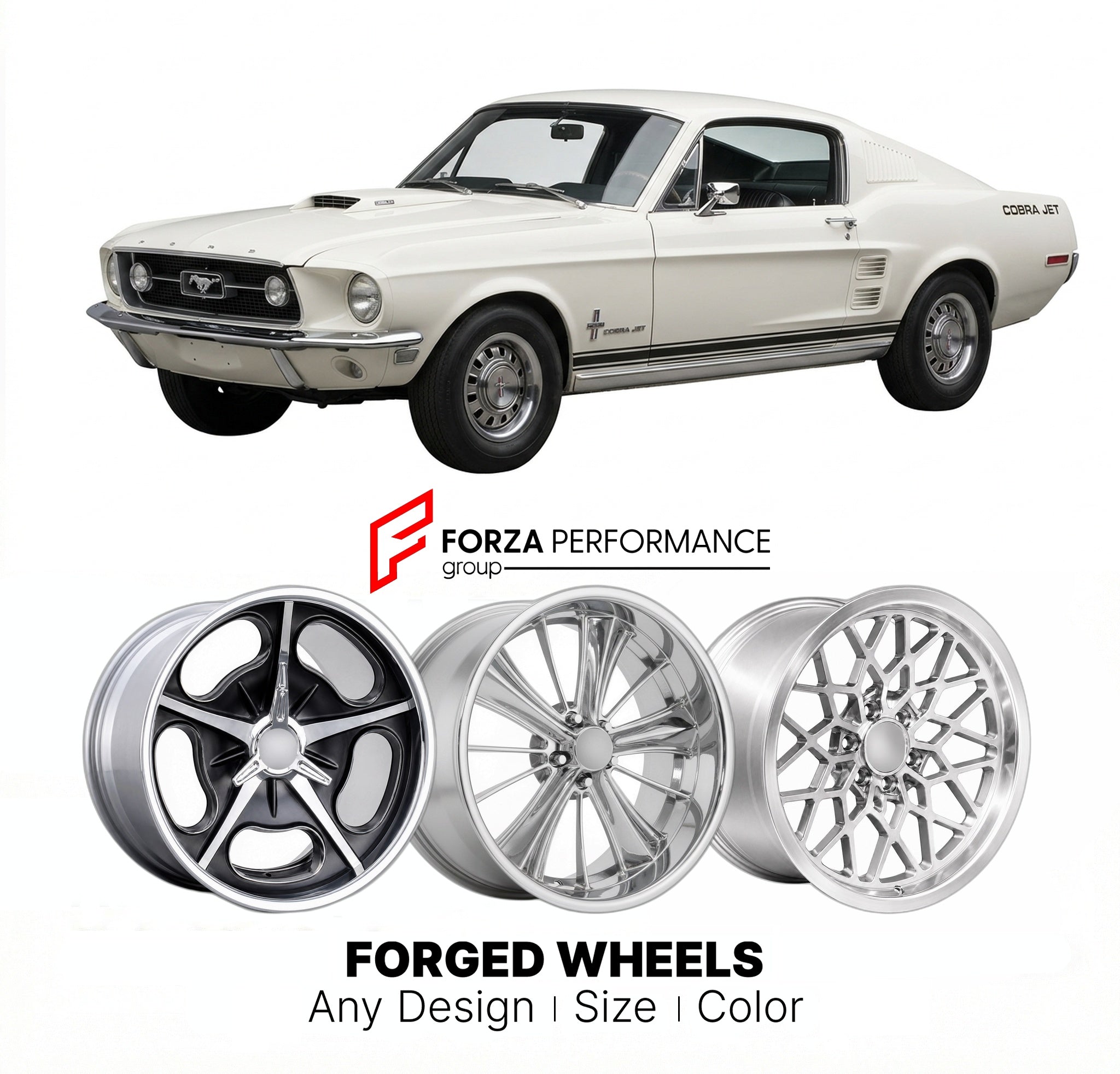 CUSTOM CLASSIC VINTAGE RESTOMOD RETRO OLD SCHOOL FORGED WHEELS RIMS for FORD COBRA JET 1968 - 1969