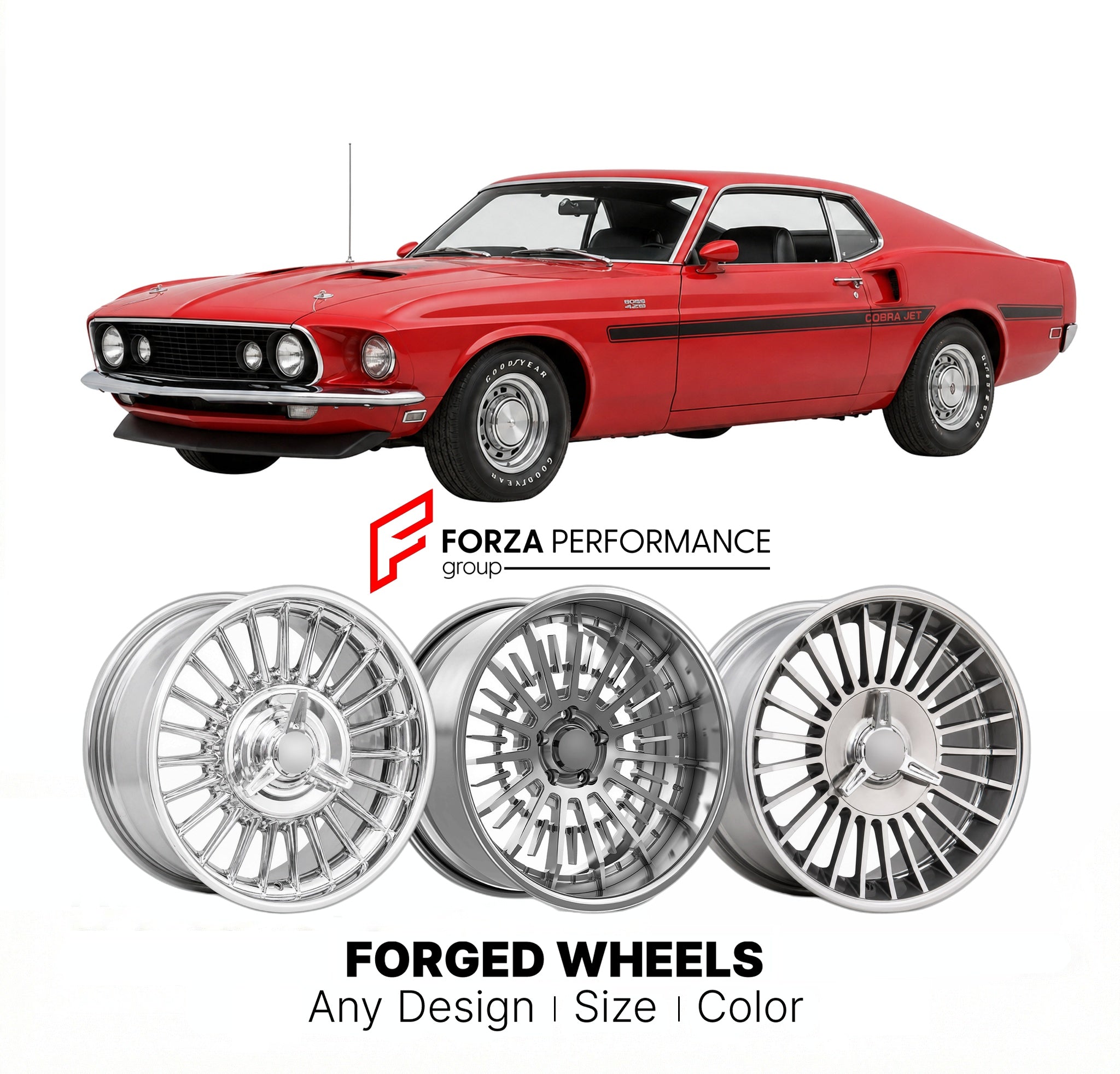 CUSTOM CLASSIC VINTAGE RESTOMOD RETRO OLD SCHOOL FORGED WHEELS RIMS for FORD COBRA JET 1970 - 1970