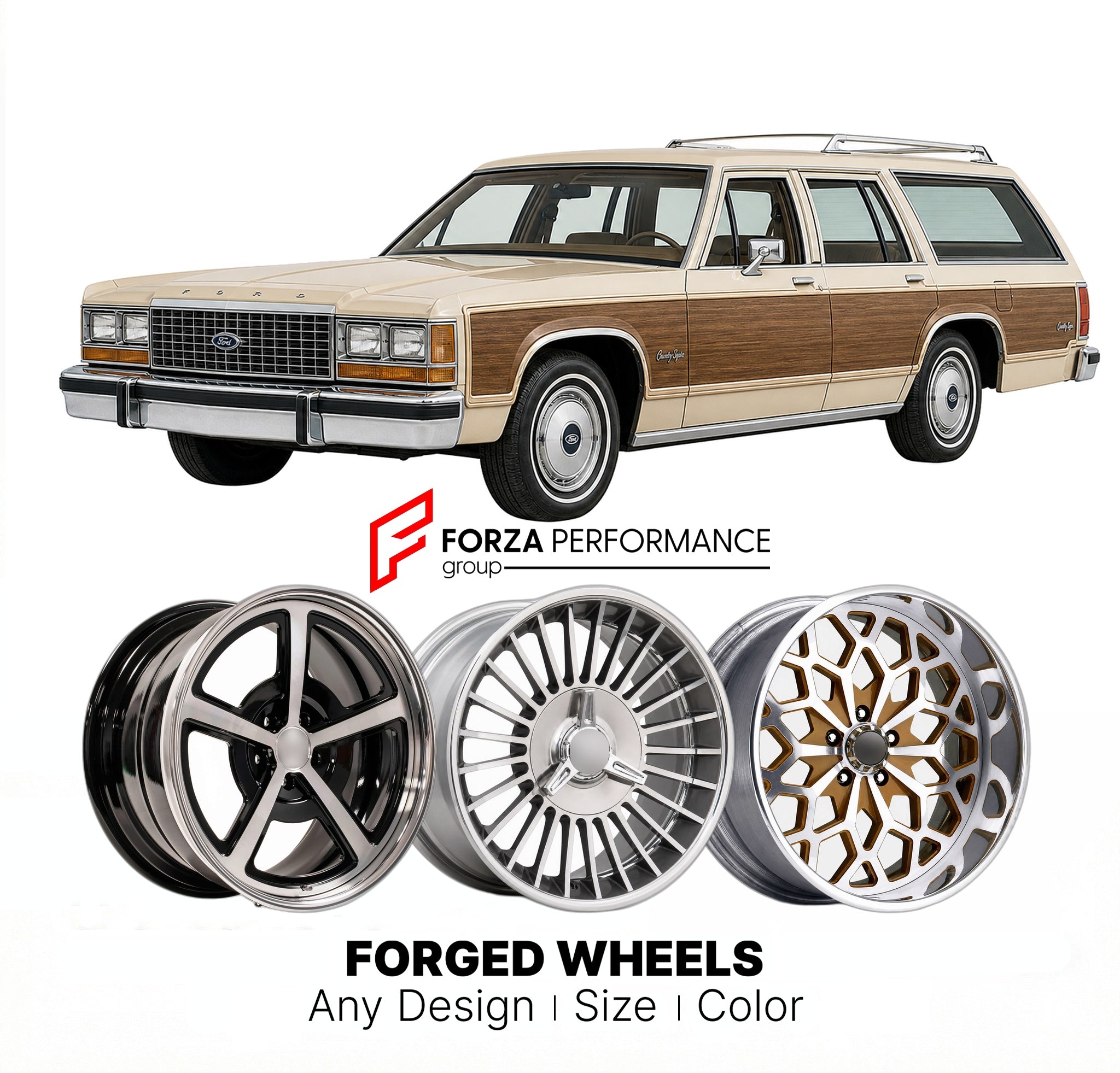 CUSTOM CLASSIC VINTAGE RESTOMOD RETRO OLD SCHOOL FORGED WHEELS RIMS for FORD COUNTRY SQUIRE 1958 - 1990