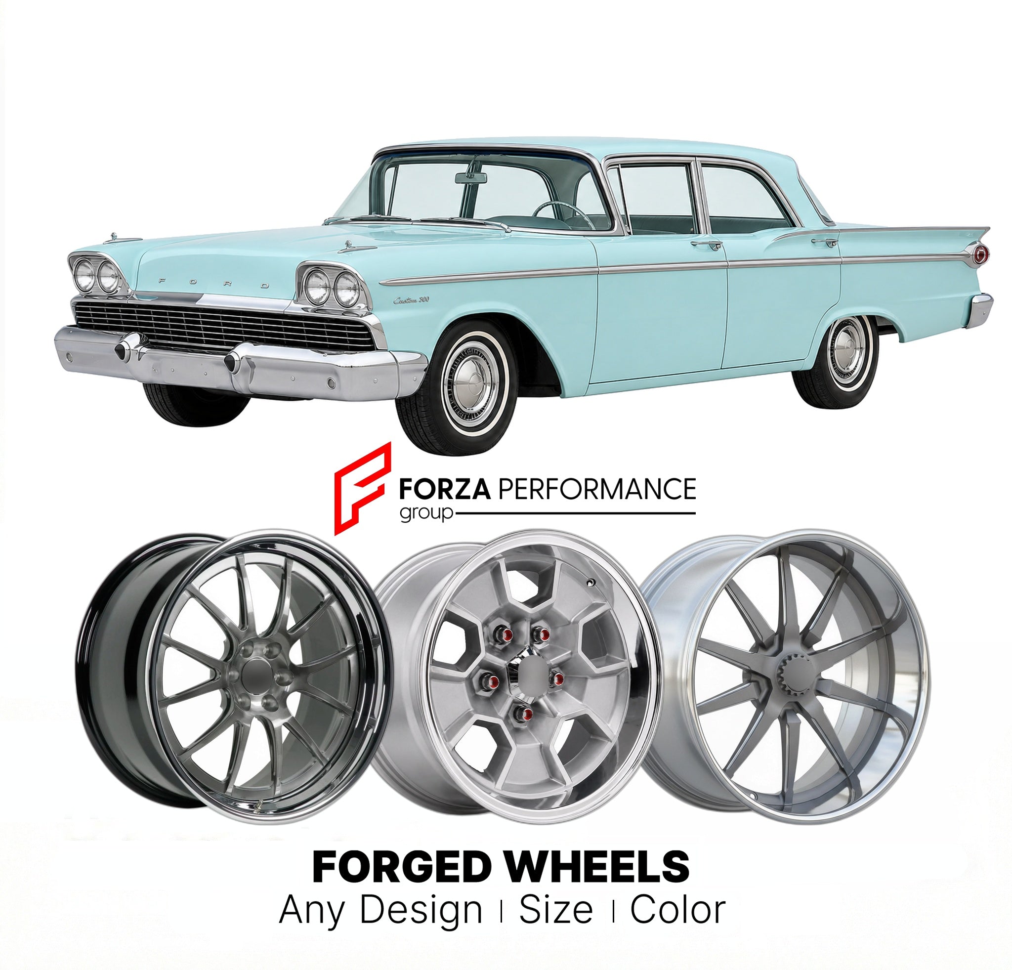 CUSTOM CLASSIC VINTAGE RESTOMOD RETRO OLD SCHOOL FORGED WHEELS RIMS for FORD CUSTOM 300 1958 - 1959