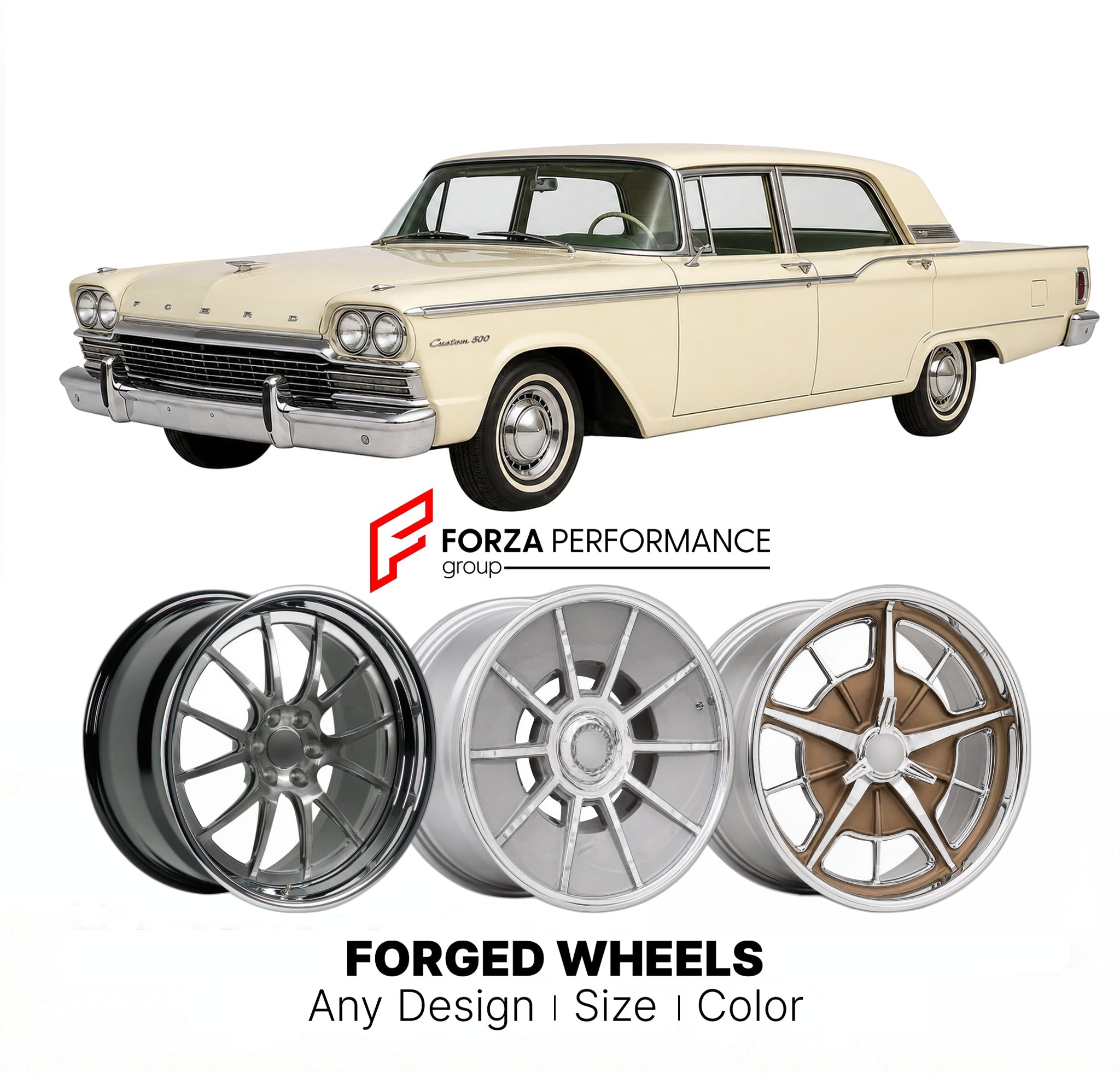 CUSTOM CLASSIC VINTAGE RESTOMOD RETRO OLD SCHOOL FORGED WHEELS RIMS for FORD CUSTOM 500 1958 - 1979