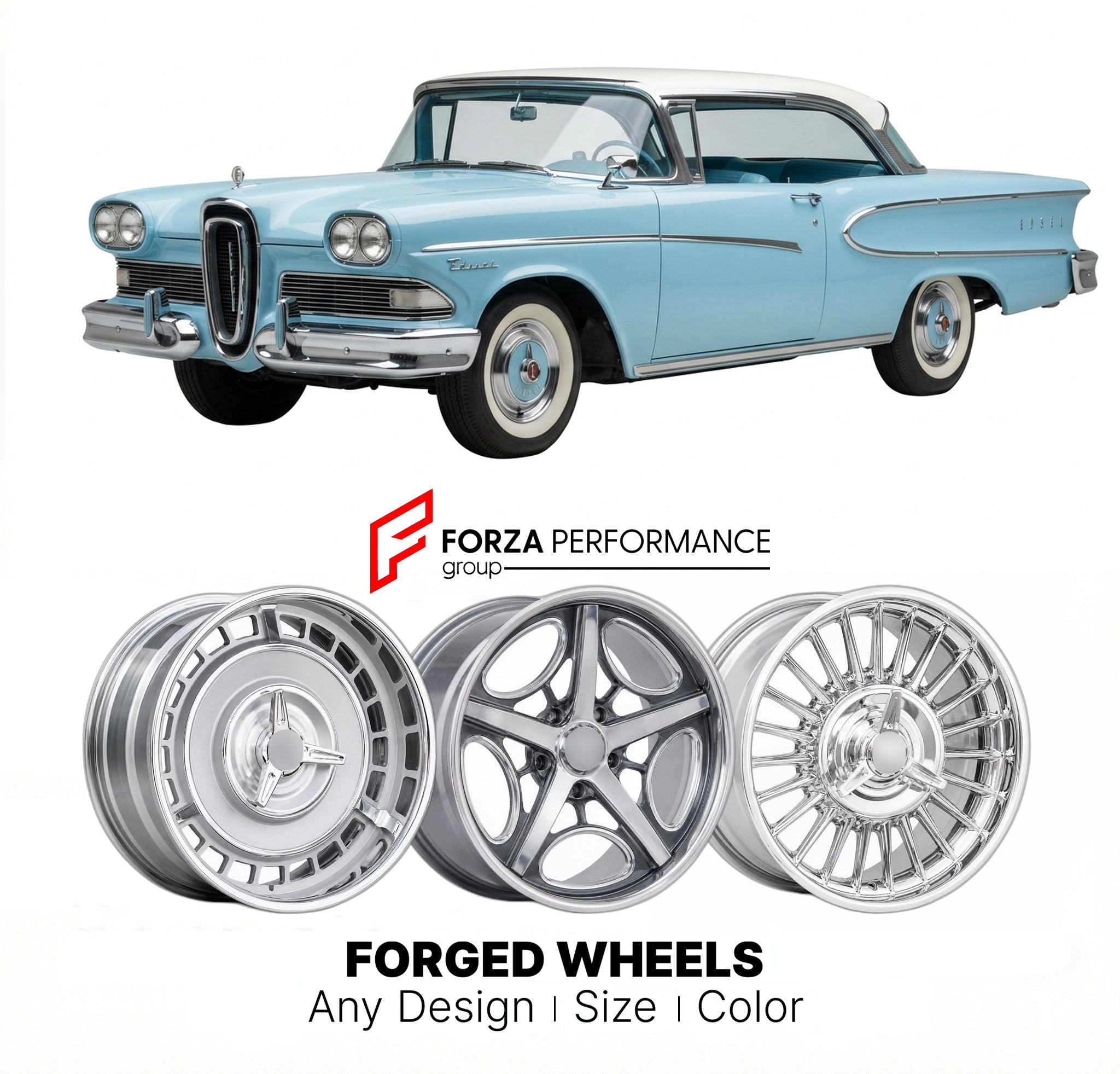CUSTOM CLASSIC VINTAGE RESTOMOD RETRO OLD SCHOOL FORGED WHEELS RIMS for FORD EDSEL 1958 - 1960