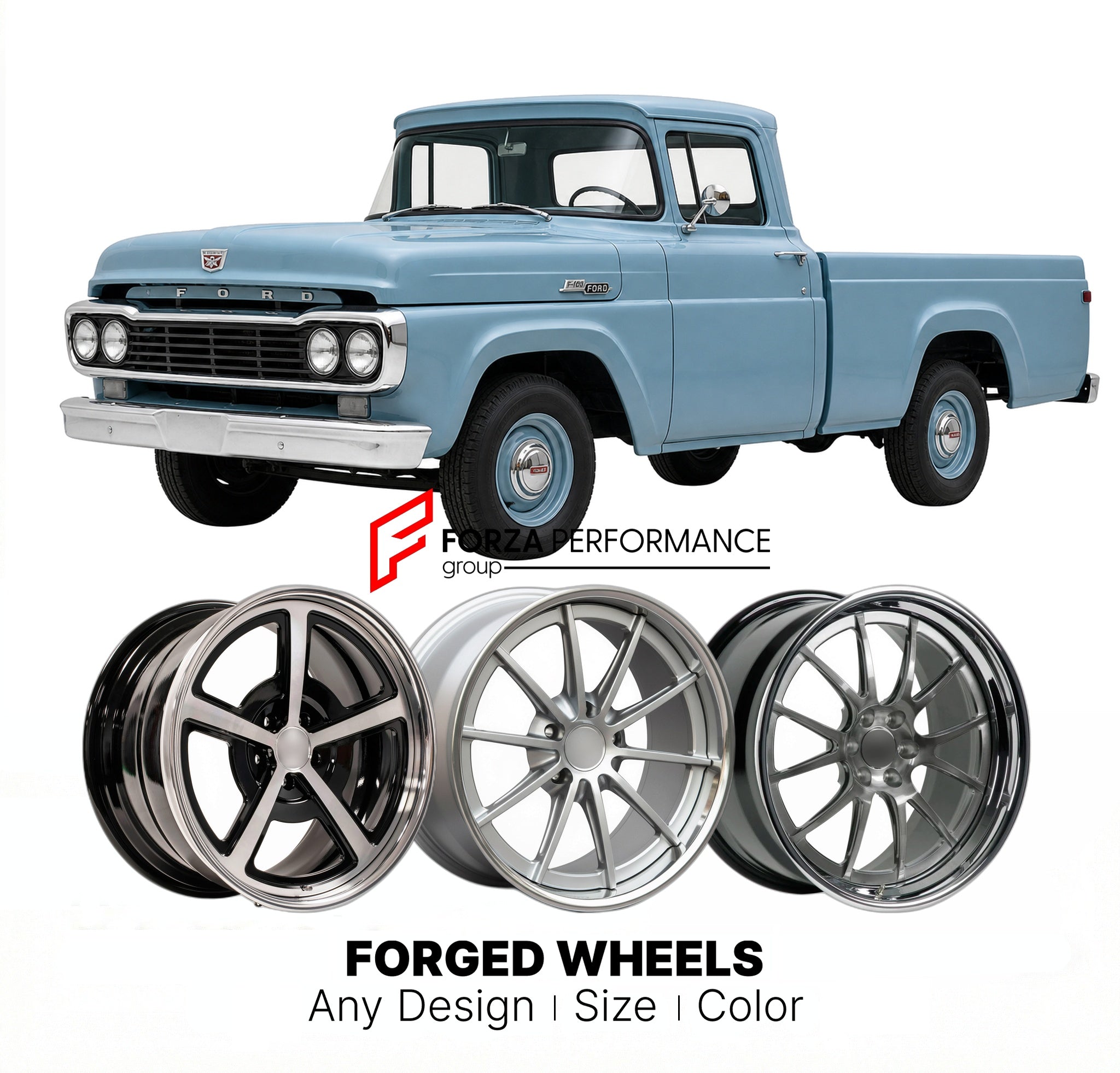 CUSTOM CLASSIC VINTAGE RESTOMOD RETRO OLD SCHOOL FORGED WHEELS RIMS for FORD F-100 1959 - 1960