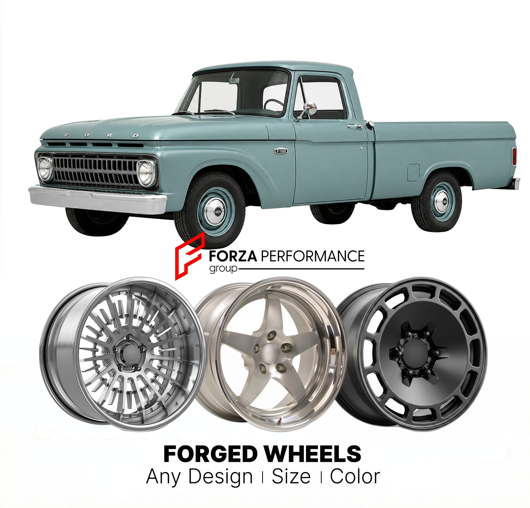 CUSTOM CLASSIC VINTAGE RESTOMOD RETRO OLD SCHOOL FORGED WHEELS RIMS for FORD F-100 1961 - 1966