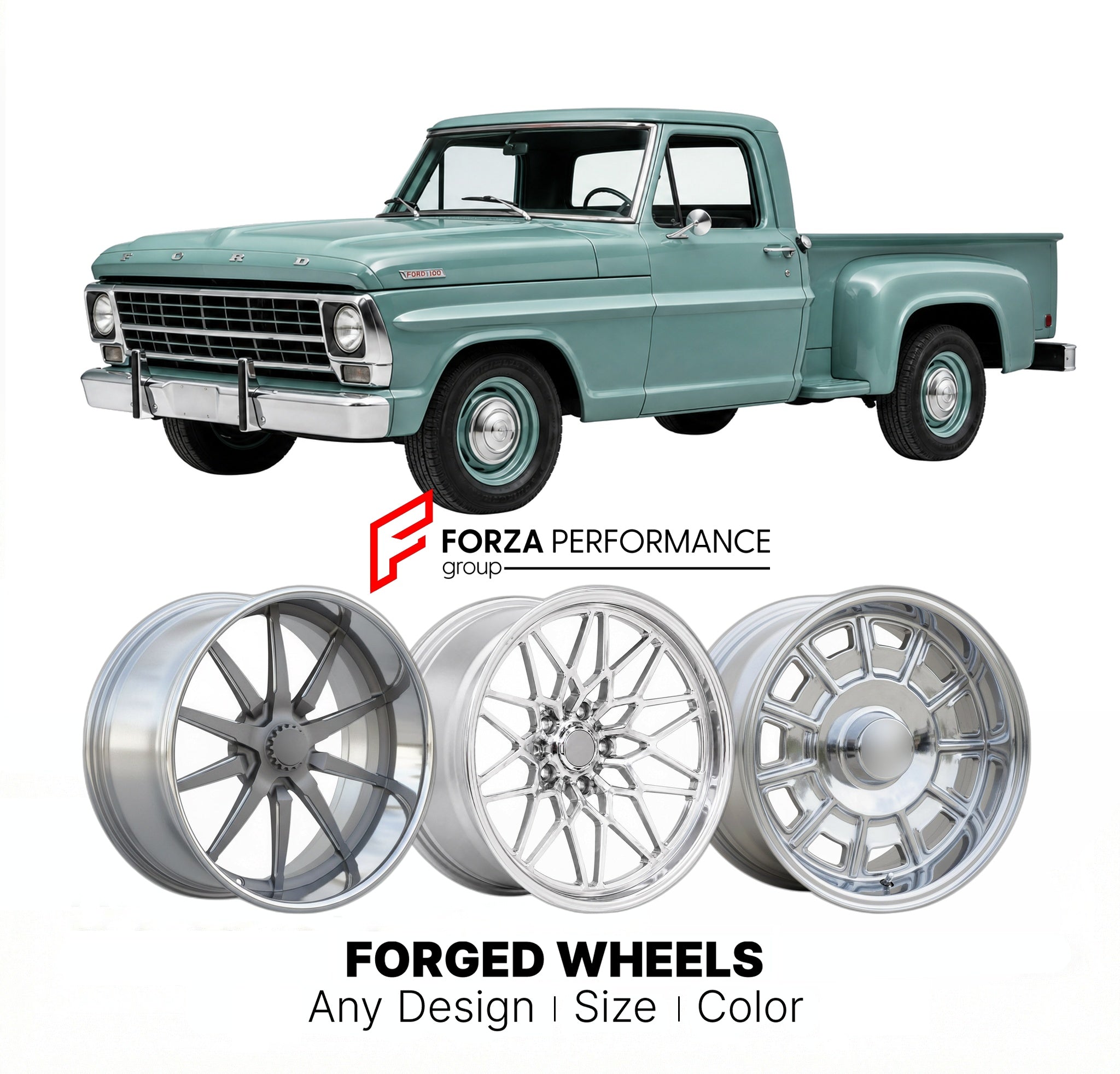 CUSTOM CLASSIC VINTAGE RESTOMOD RETRO OLD SCHOOL FORGED WHEELS RIMS for FORD F-100 1967 - 1972