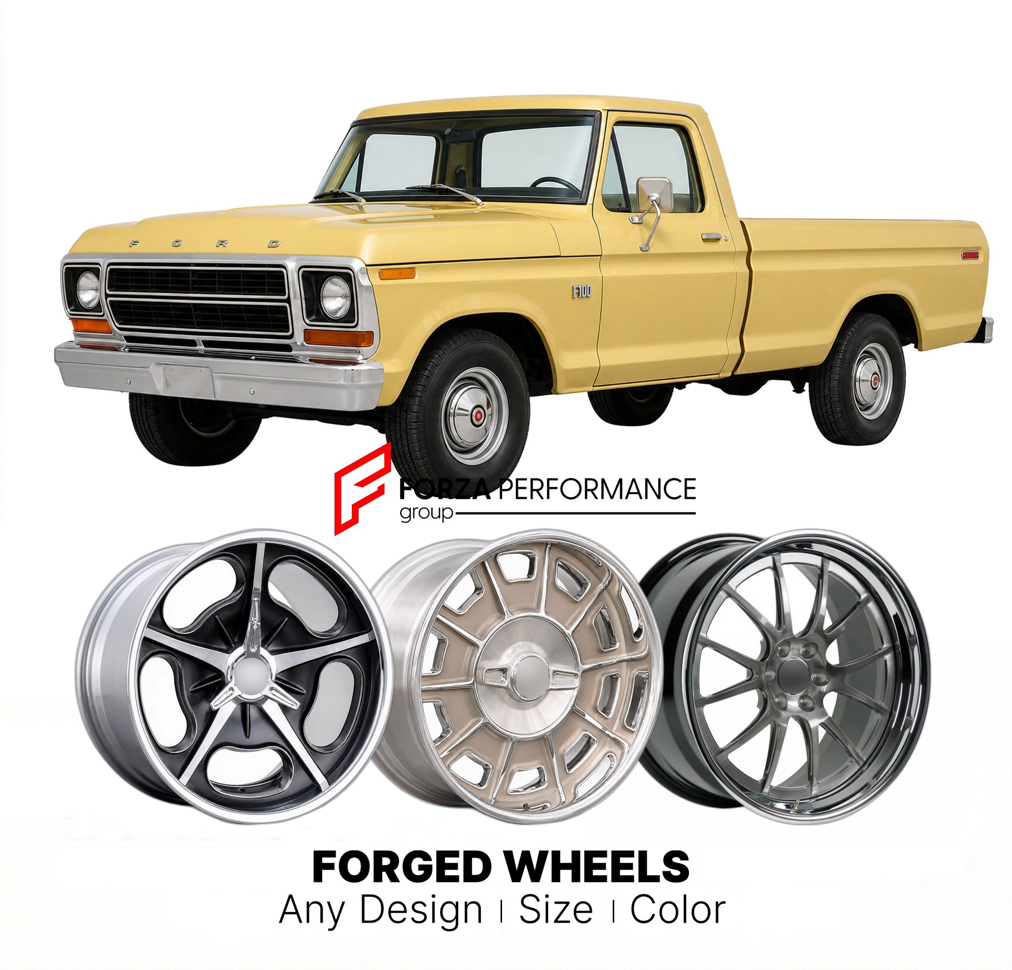 CUSTOM CLASSIC VINTAGE RESTOMOD RETRO OLD SCHOOL FORGED WHEELS RIMS for FORD F-100 1973 - 1979
