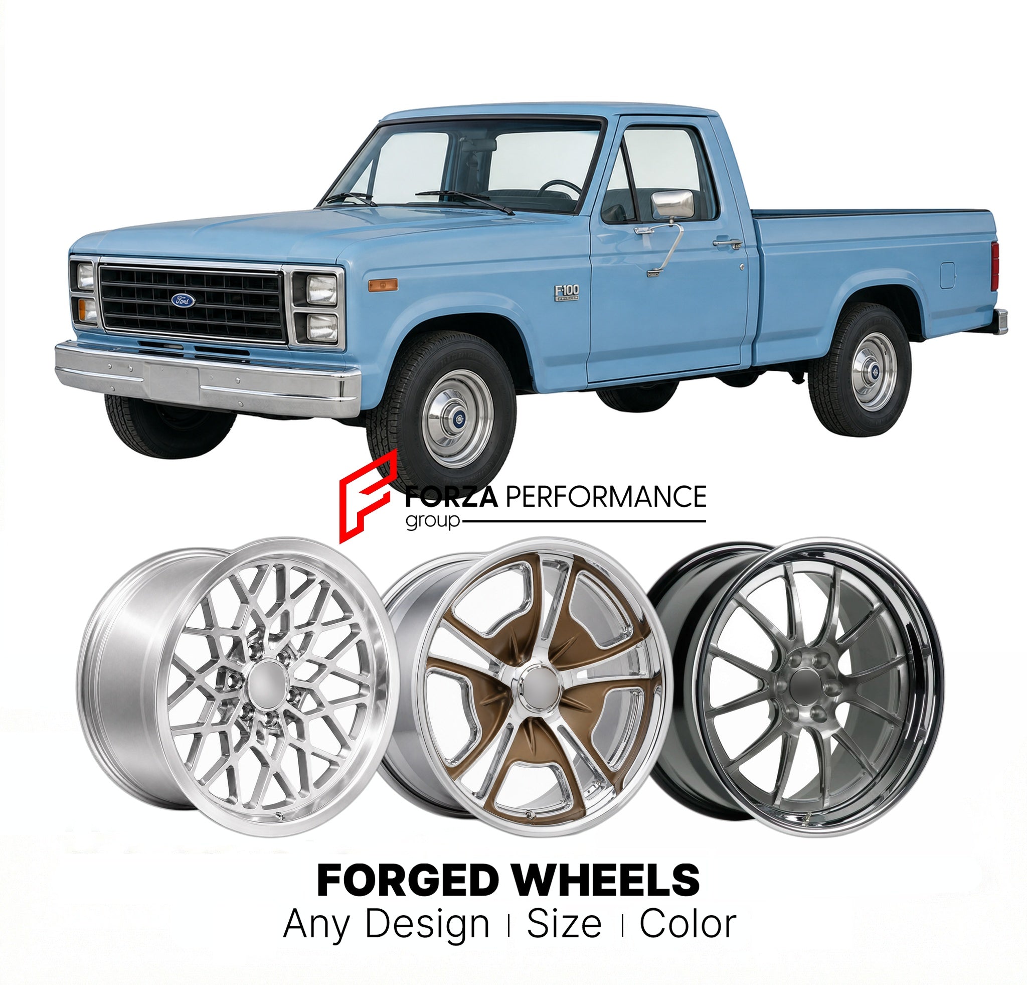CUSTOM CLASSIC VINTAGE RESTOMOD RETRO OLD SCHOOL FORGED WHEELS RIMS for FORD F-100 1980 - 1983