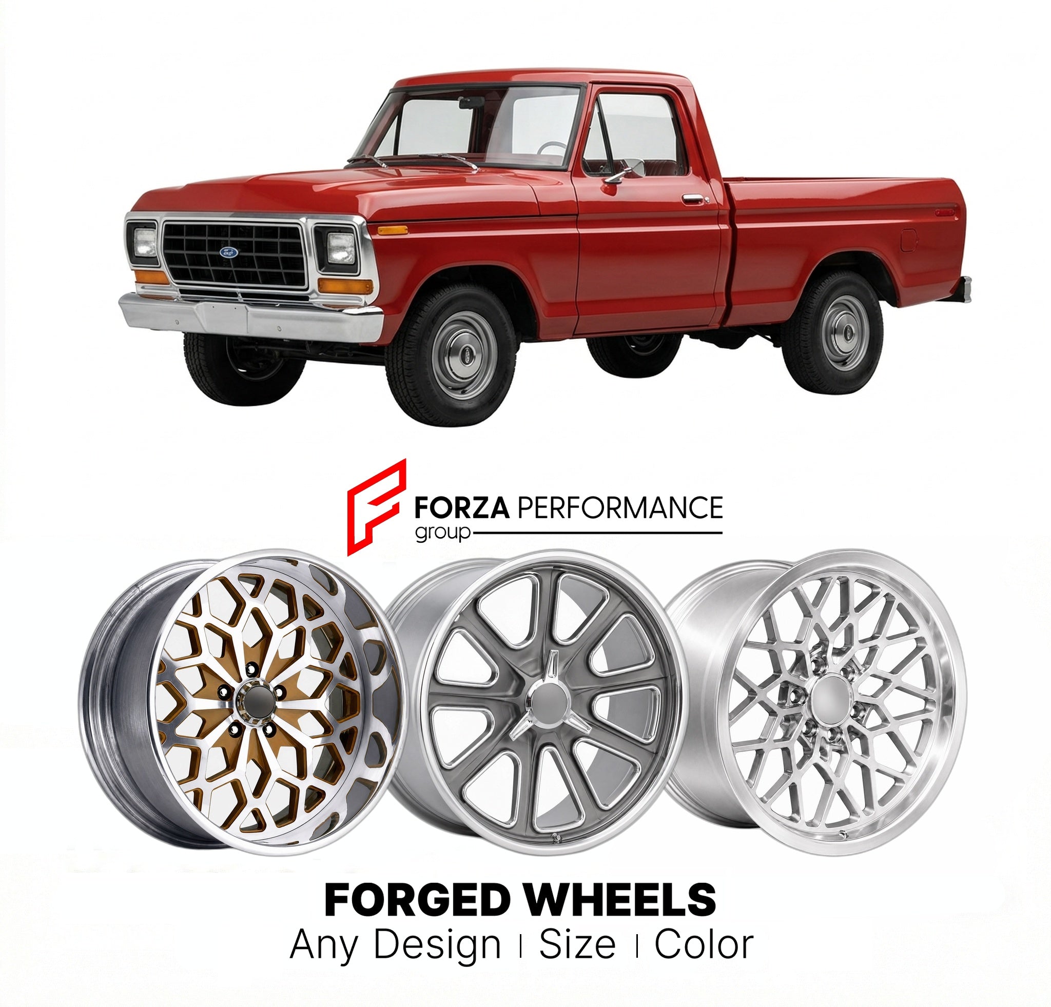CUSTOM CLASSIC VINTAGE RESTOMOD RETRO OLD SCHOOL FORGED WHEELS RIMS for FORD F-150 1973 - 1979