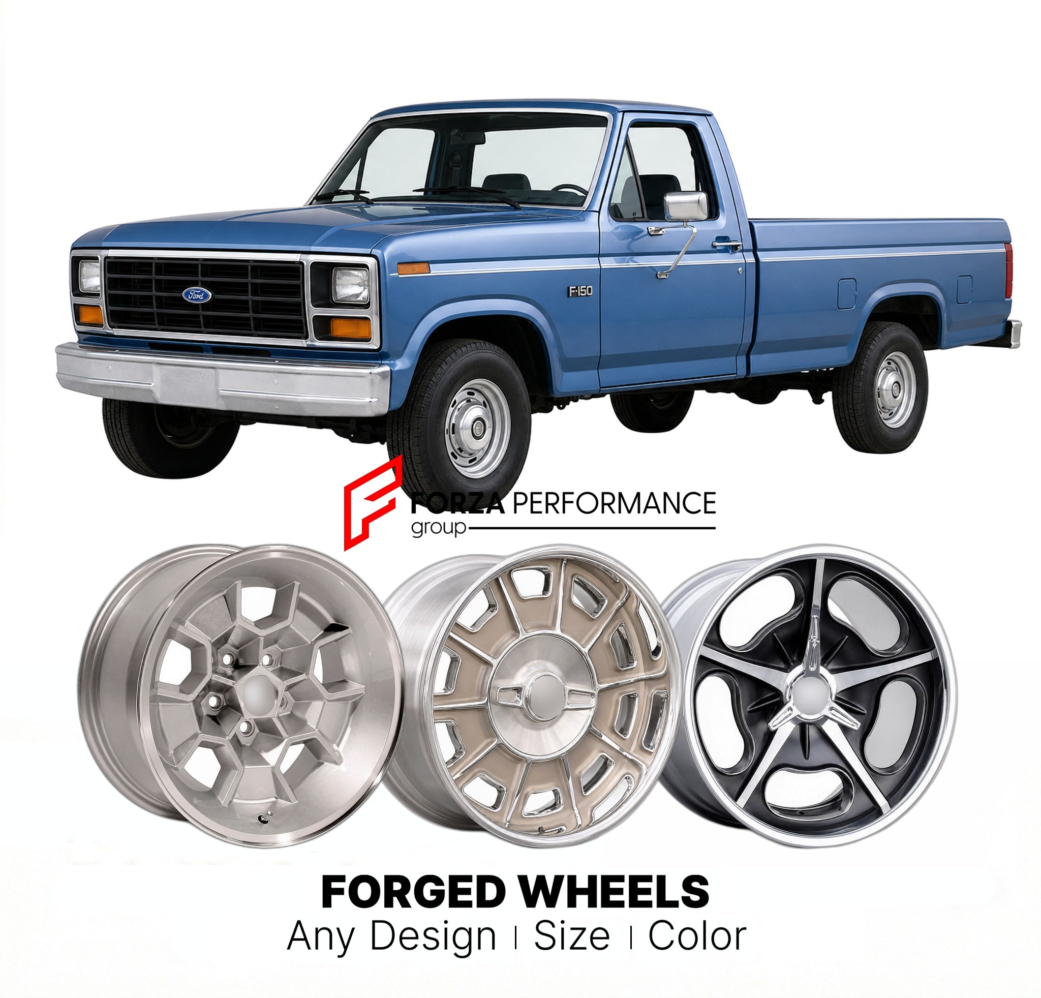CUSTOM CLASSIC VINTAGE RESTOMOD RETRO OLD SCHOOL FORGED WHEELS RIMS for FORD F-150 1980 - 1986