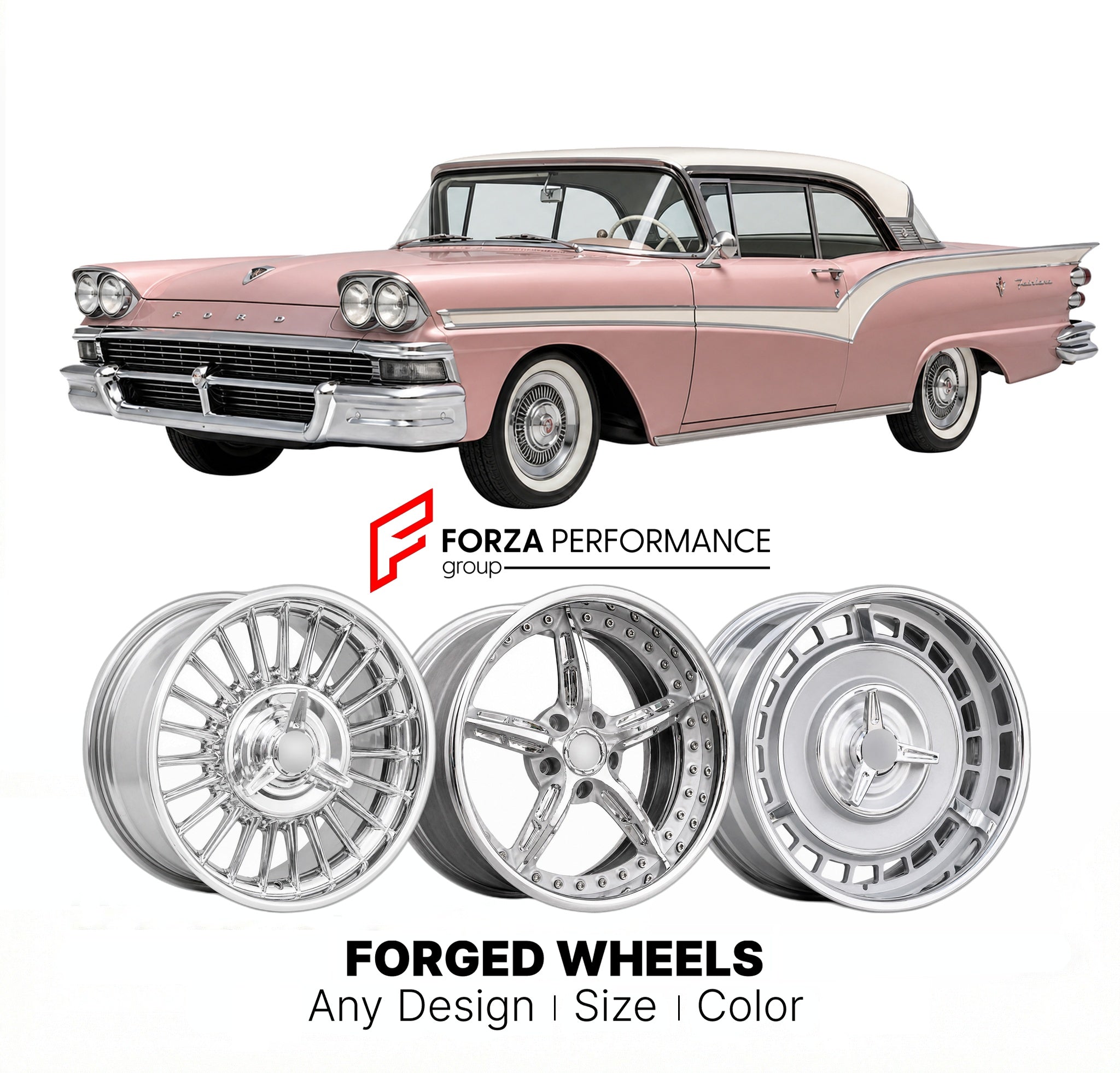 CUSTOM CLASSIC VINTAGE RESTOMOD RETRO OLD SCHOOL FORGED WHEELS RIMS for FORD FAIRLANE 1958 - 1959
