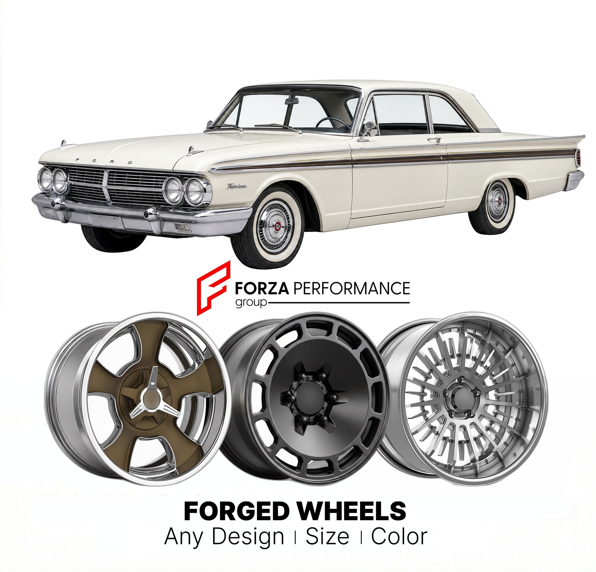 CUSTOM CLASSIC VINTAGE RESTOMOD RETRO OLD SCHOOL FORGED WHEELS RIMS for FORD FAIRLANE 1960 - 1961