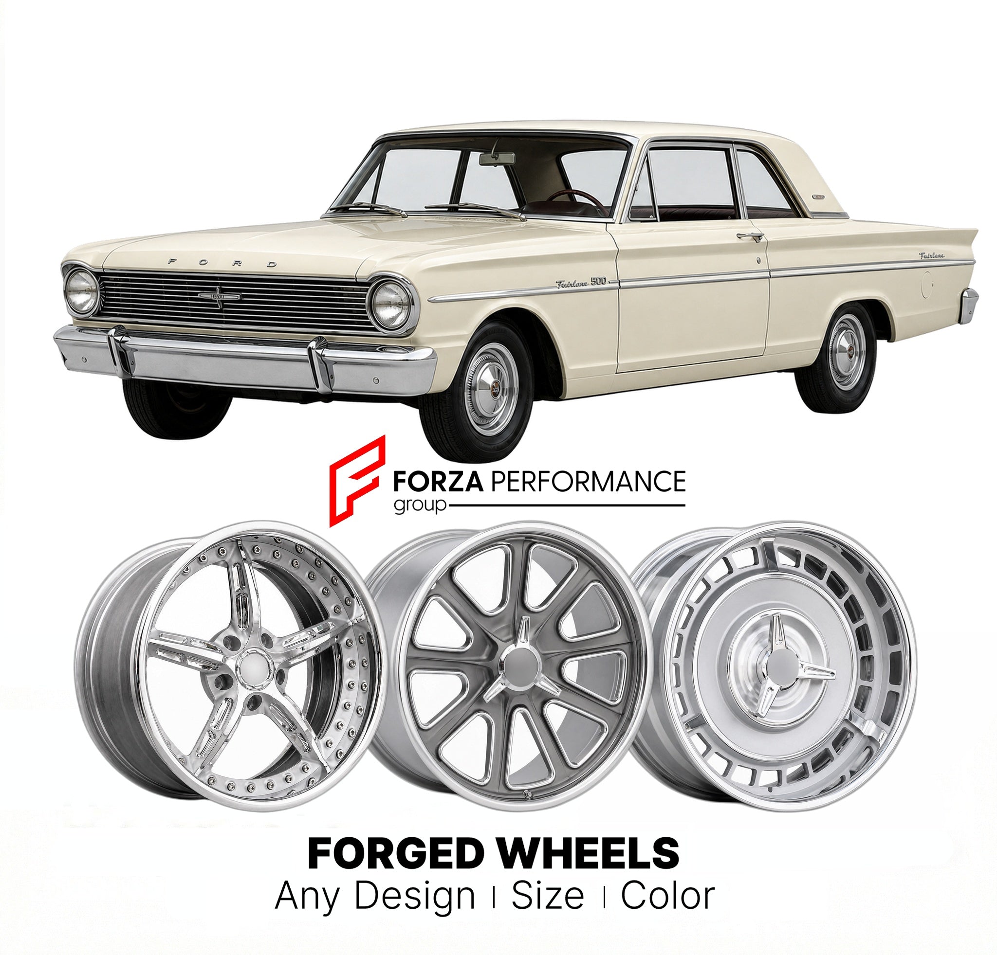CUSTOM CLASSIC VINTAGE RESTOMOD RETRO OLD SCHOOL FORGED WHEELS RIMS for FORD FAIRLANE 1962 - 1965