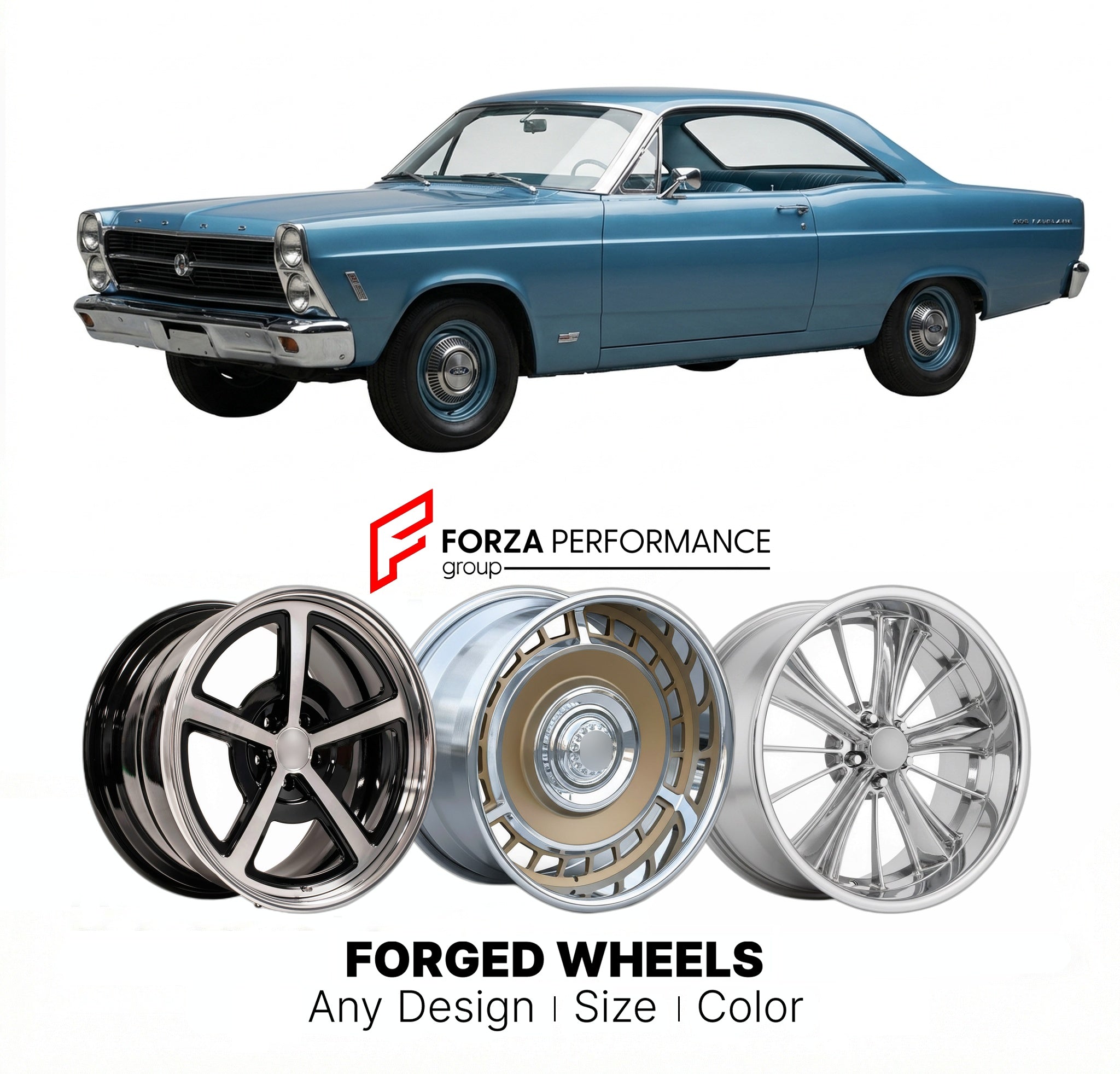 CUSTOM CLASSIC VINTAGE RESTOMOD RETRO OLD SCHOOL FORGED WHEELS RIMS for FORD FAIRLANE 1966 - 1967