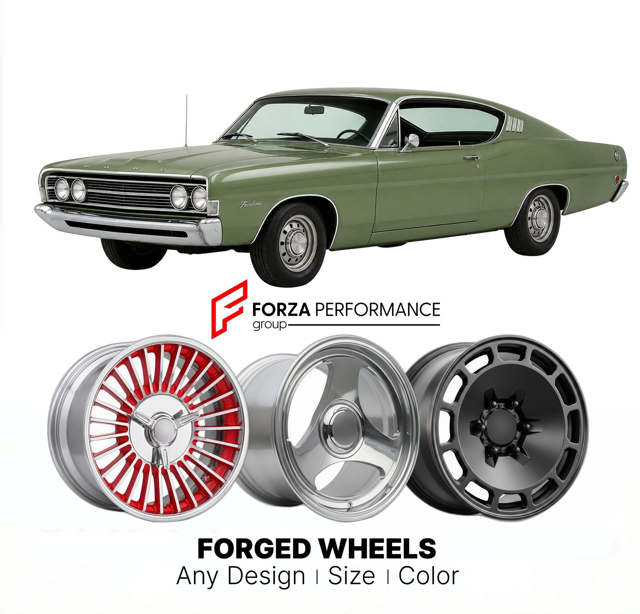 CUSTOM CLASSIC VINTAGE RESTOMOD RETRO OLD SCHOOL FORGED WHEELS RIMS for FORD FAIRLANE 1968 - 1970