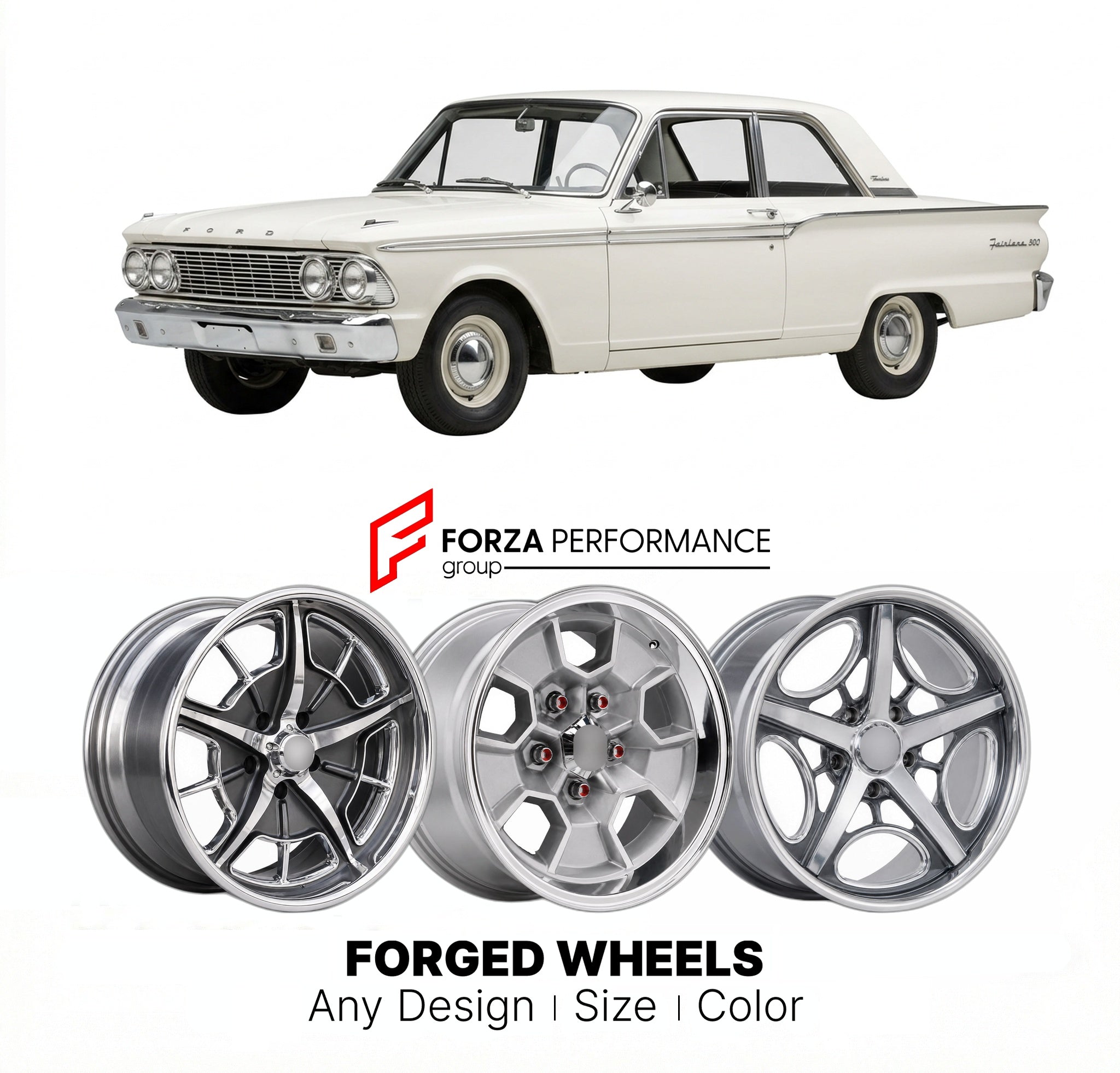 CUSTOM CLASSIC VINTAGE RESTOMOD RETRO OLD SCHOOL FORGED WHEELS RIMS for FORD FAIRLANE 500 1962 - 1965