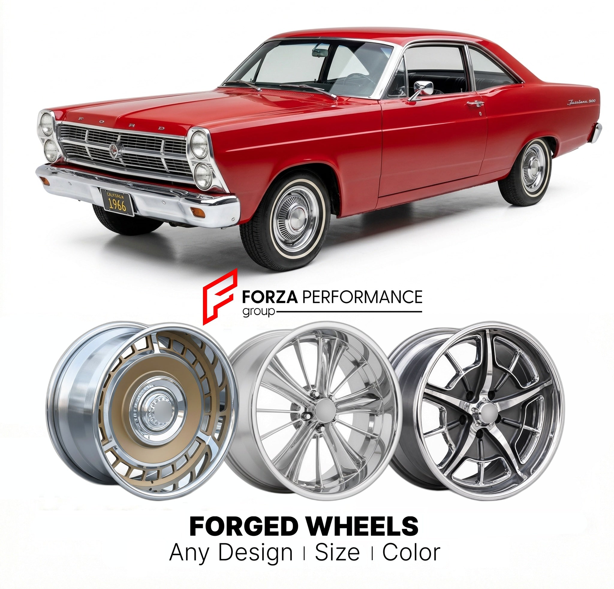 CUSTOM CLASSIC VINTAGE RESTOMOD RETRO OLD SCHOOL FORGED WHEELS RIMS for FORD FAIRLANE 500 1966 - 1967