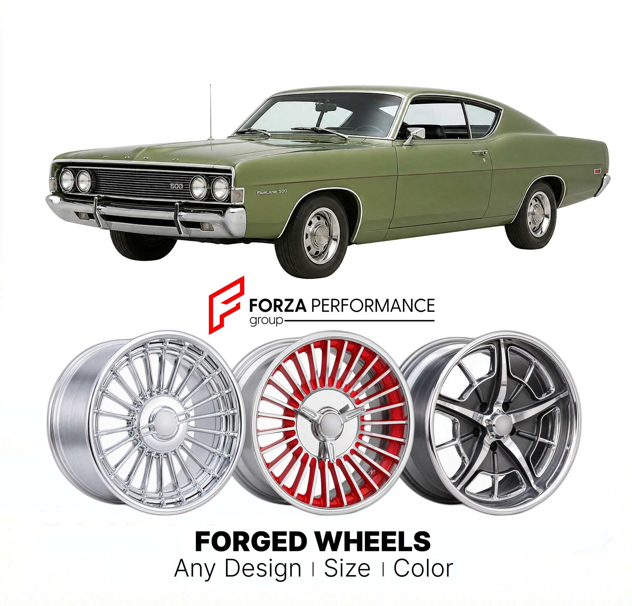 CUSTOM CLASSIC VINTAGE RESTOMOD RETRO OLD SCHOOL FORGED WHEELS RIMS for FORD FAIRLANE 500 1968 - 1970