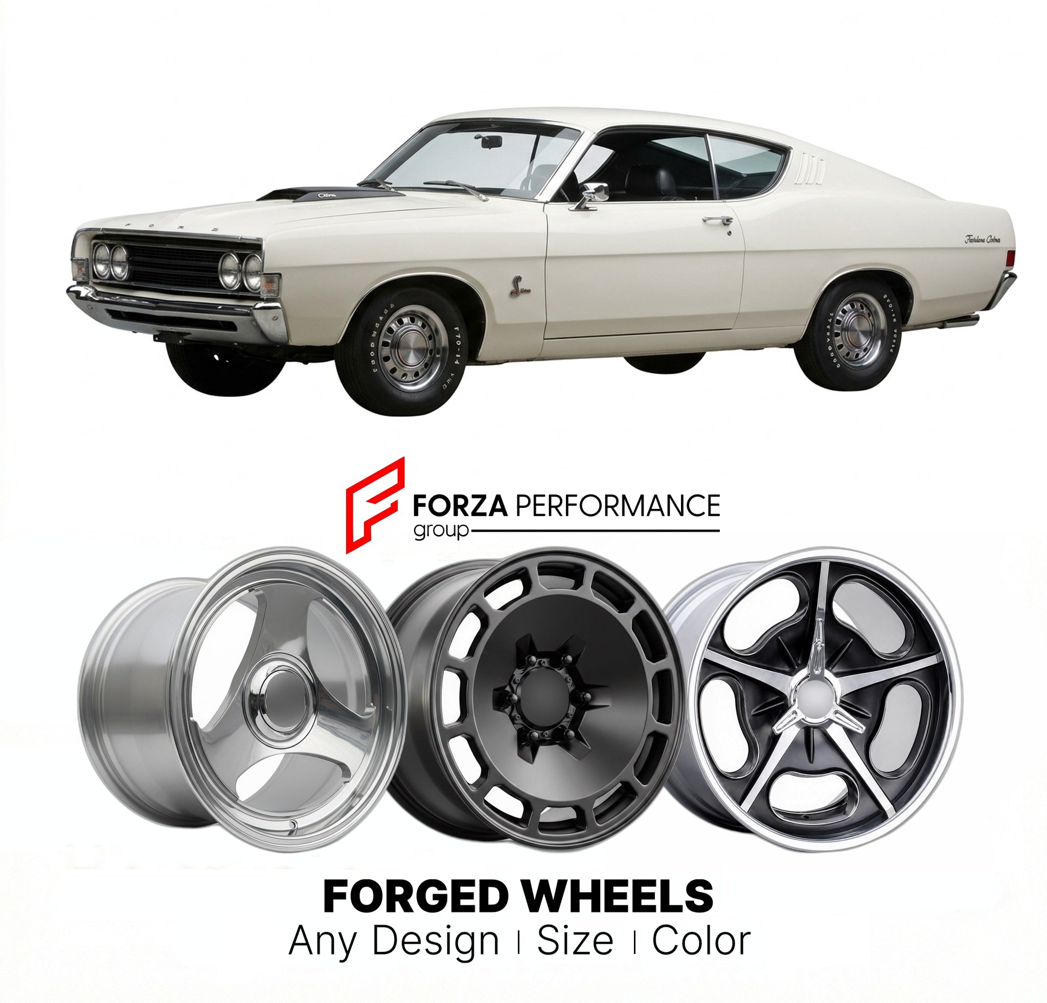 CUSTOM CLASSIC VINTAGE RESTOMOD RETRO OLD SCHOOL FORGED WHEELS RIMS for FORD FAIRLANE COBRA 1968 - 1969