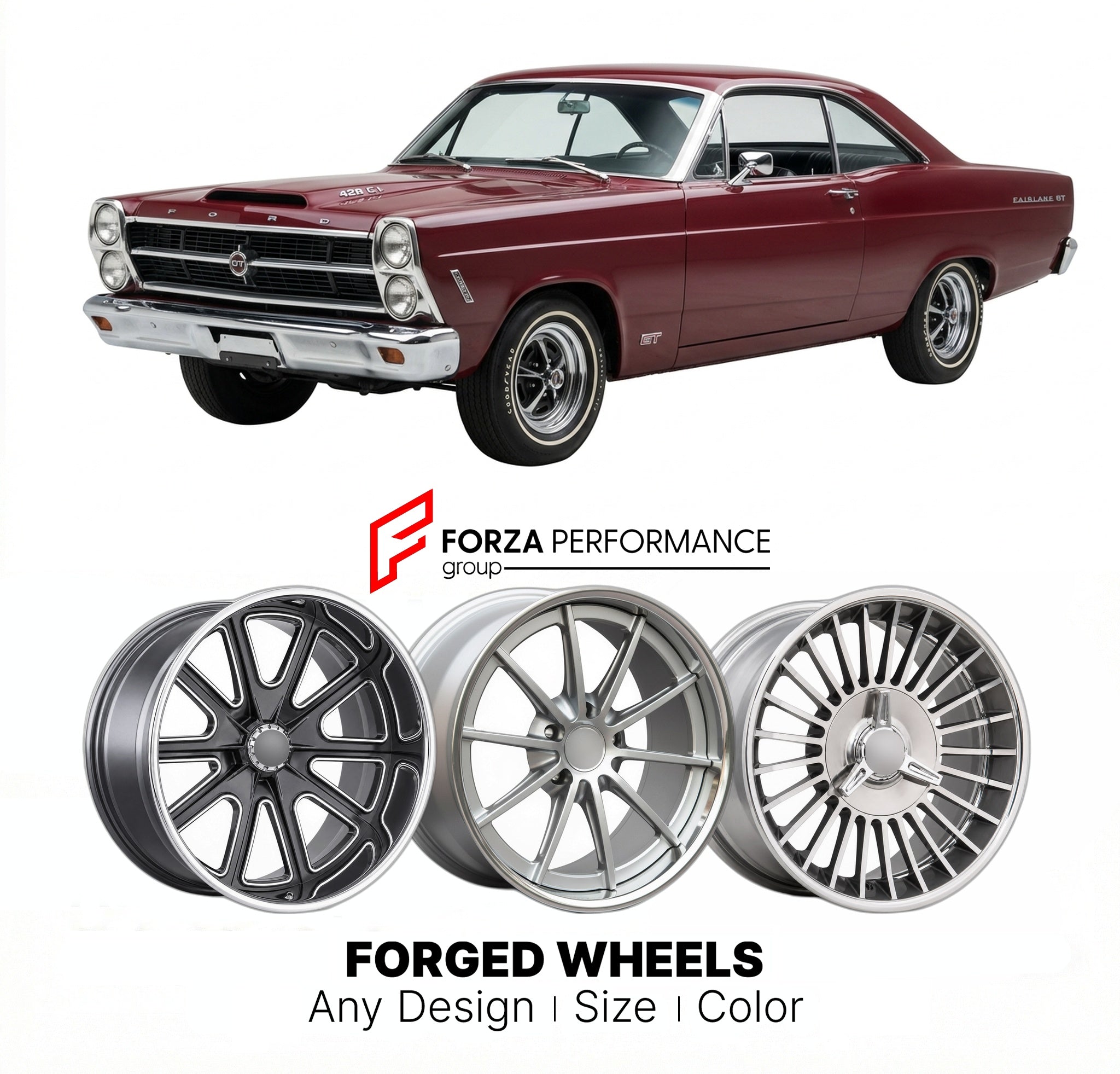 CUSTOM CLASSIC VINTAGE RESTOMOD RETRO OLD SCHOOL FORGED WHEELS RIMS for FORD FAIRLANE GT 1966 - 1967