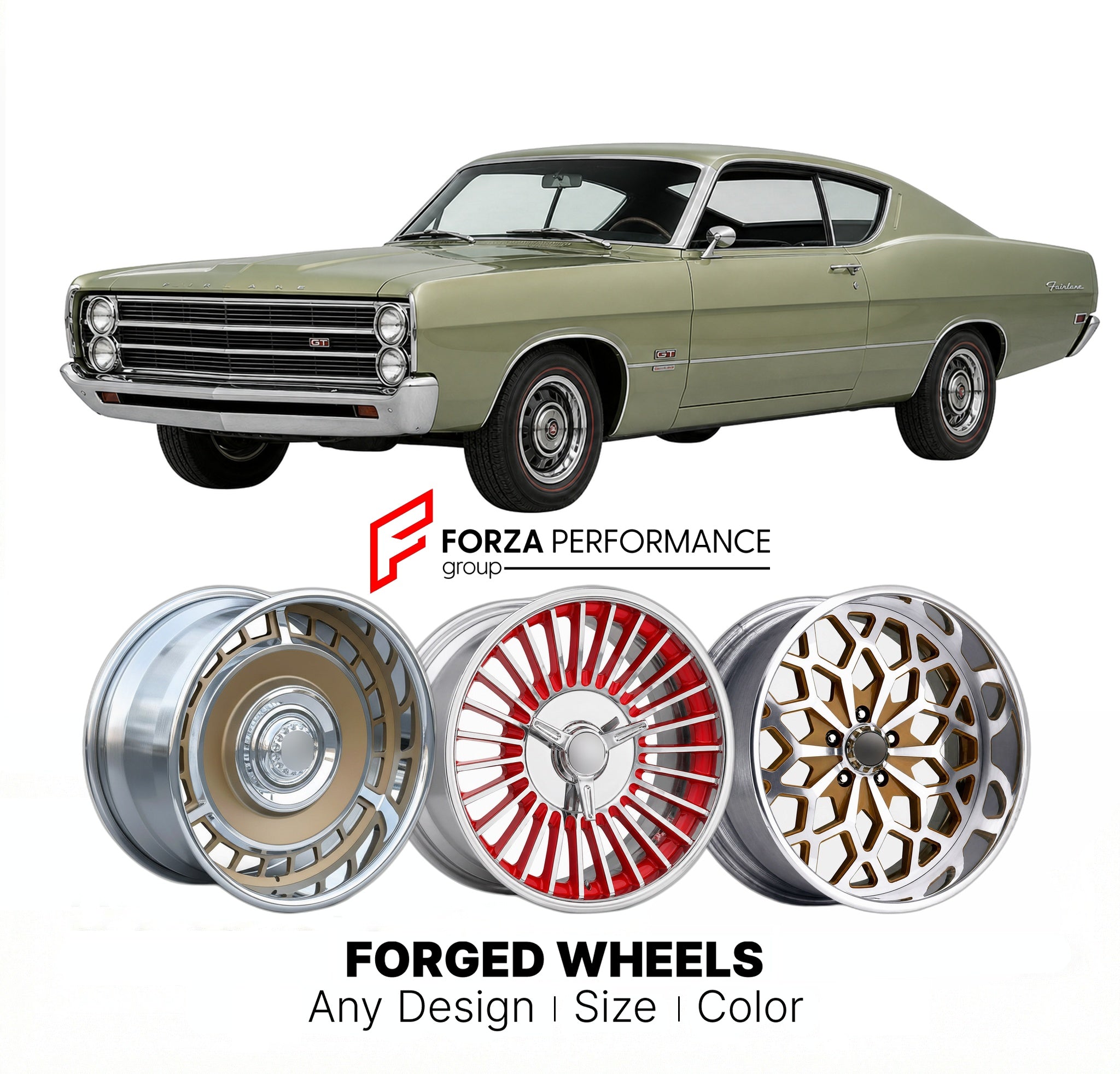 CUSTOM CLASSIC VINTAGE RESTOMOD RETRO OLD SCHOOL FORGED WHEELS RIMS for FORD FAIRLANE GT 1968 - 1969