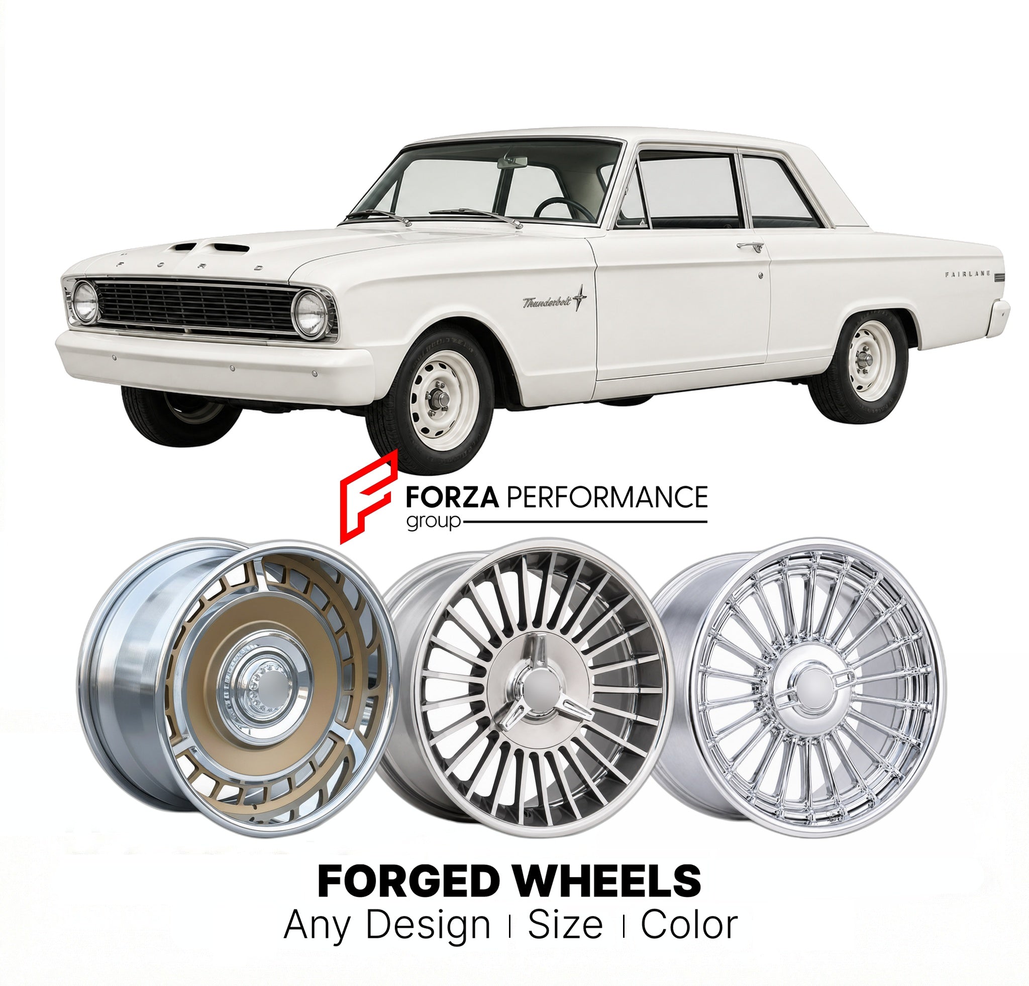 CUSTOM CLASSIC VINTAGE RESTOMOD RETRO OLD SCHOOL FORGED WHEELS RIMS for FORD FAIRLANE THUNDERBOLT 1964 - 1964