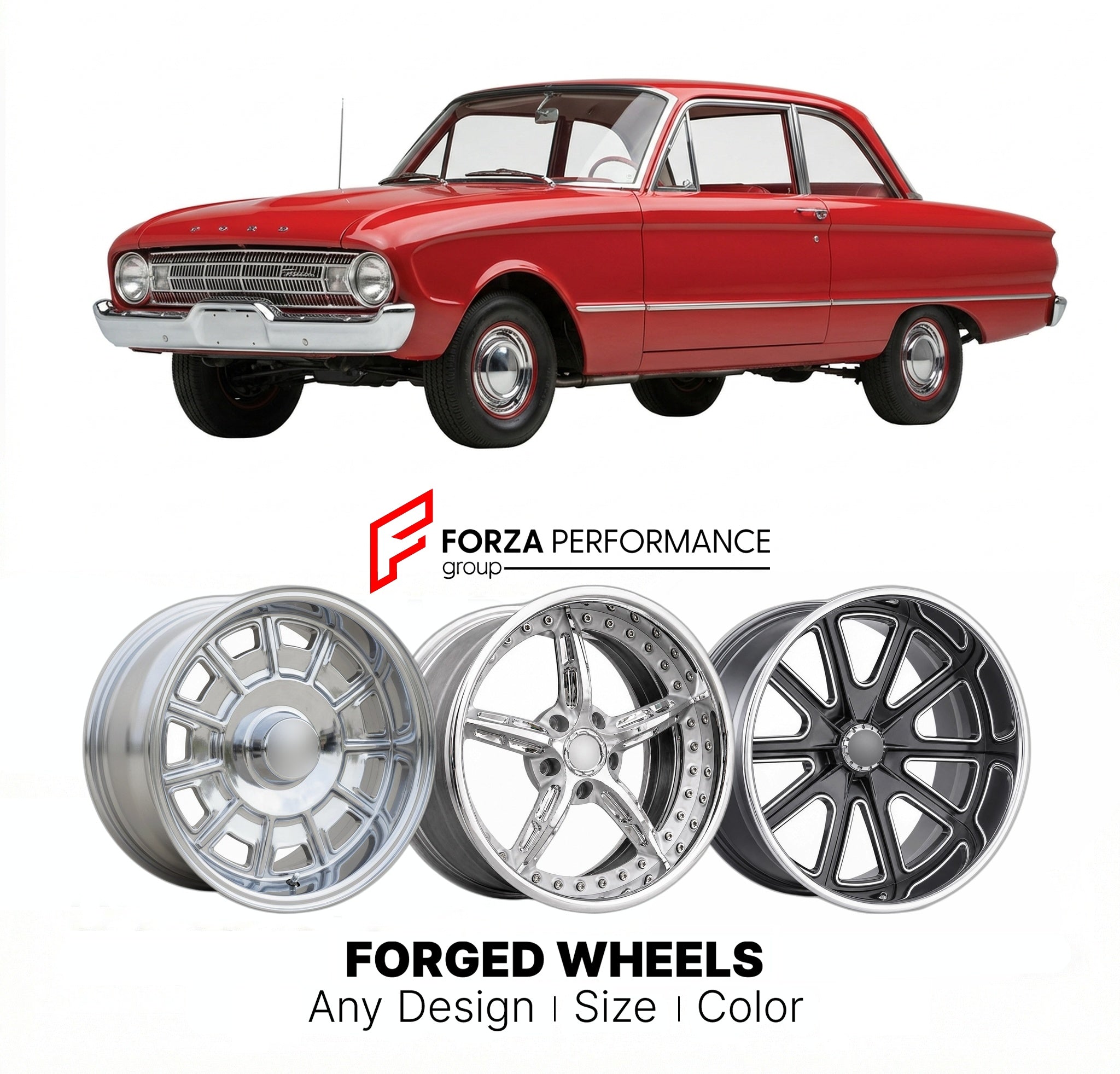 CUSTOM CLASSIC VINTAGE RESTOMOD RETRO OLD SCHOOL FORGED WHEELS RIMS for FORD FALCON 1960 - 1963