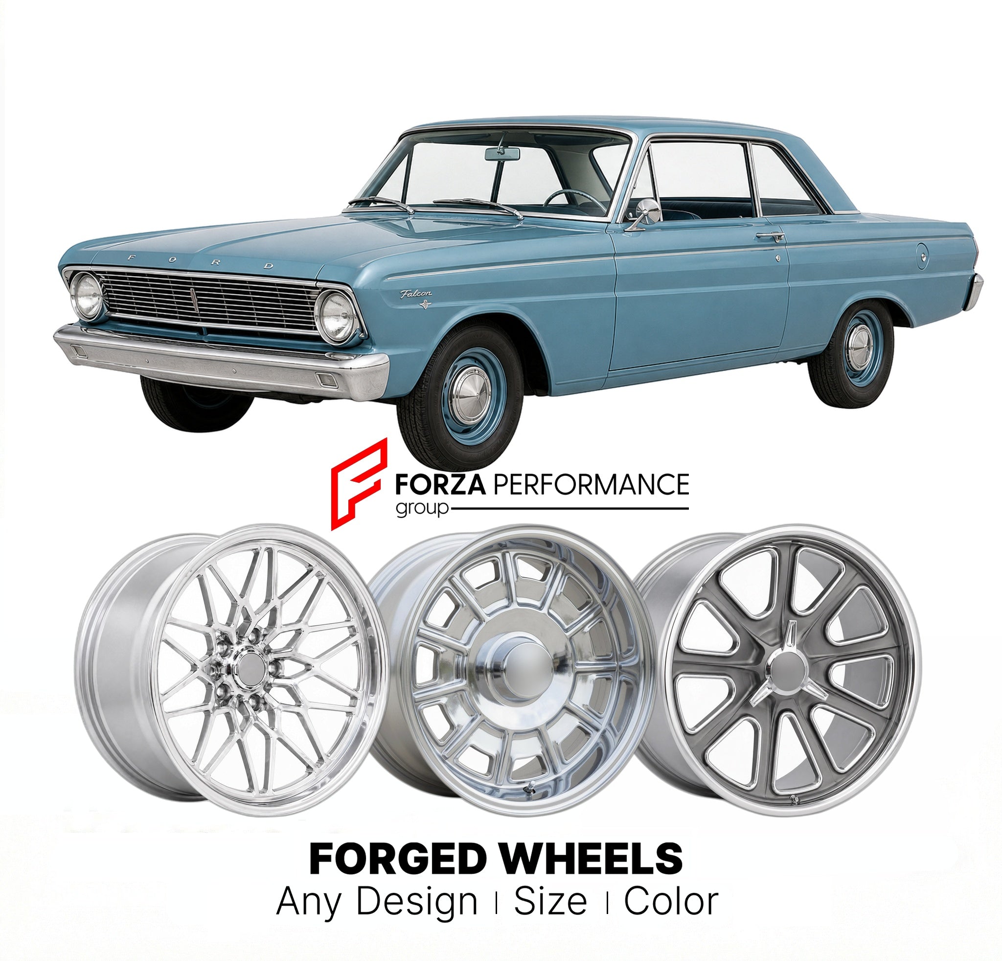 CUSTOM CLASSIC VINTAGE RESTOMOD RETRO OLD SCHOOL FORGED WHEELS RIMS for FORD FALCON 1964 - 1965