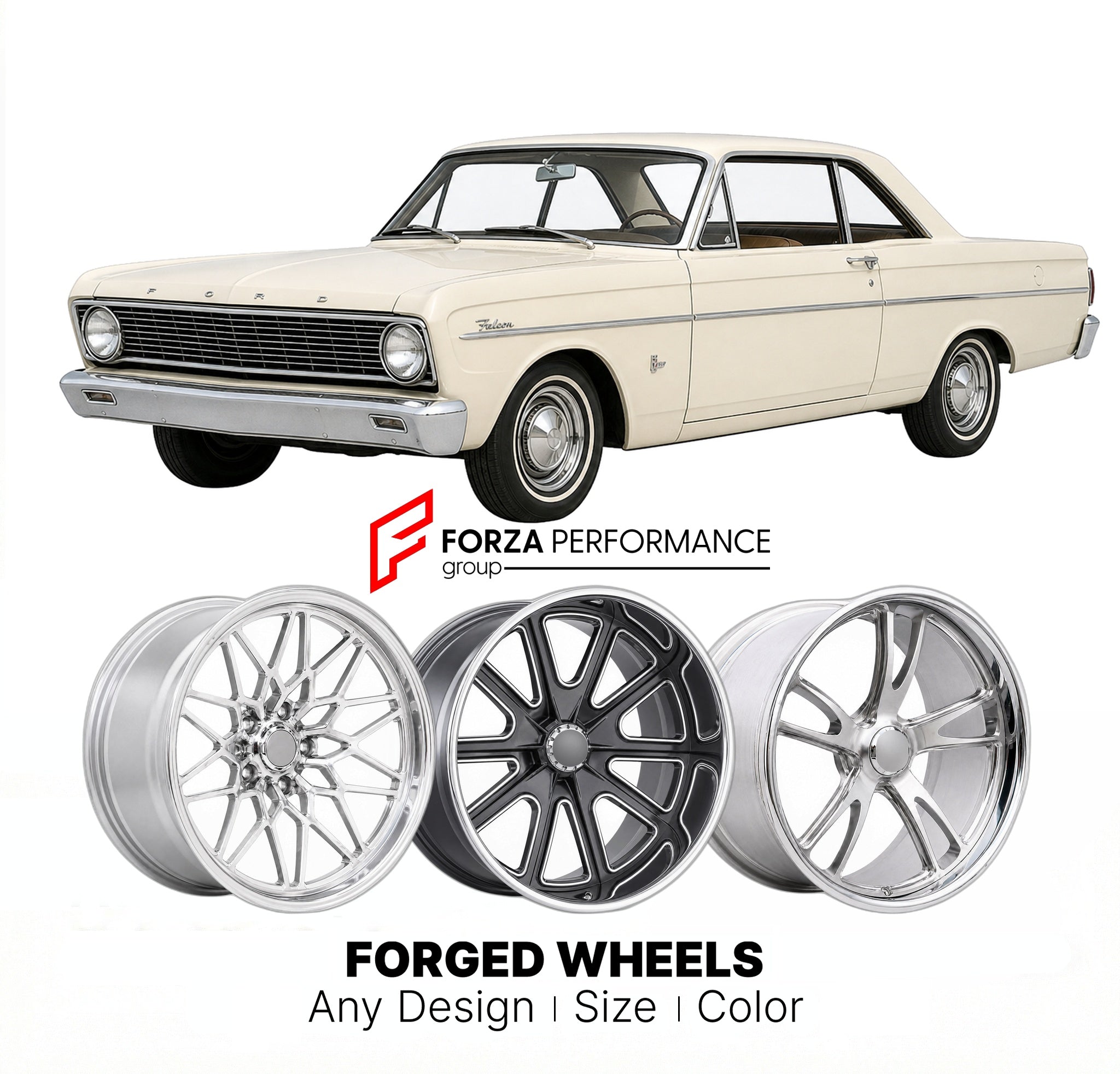 CUSTOM CLASSIC VINTAGE RESTOMOD RETRO OLD SCHOOL FORGED WHEELS RIMS for FORD FALCON 1966 - 1970