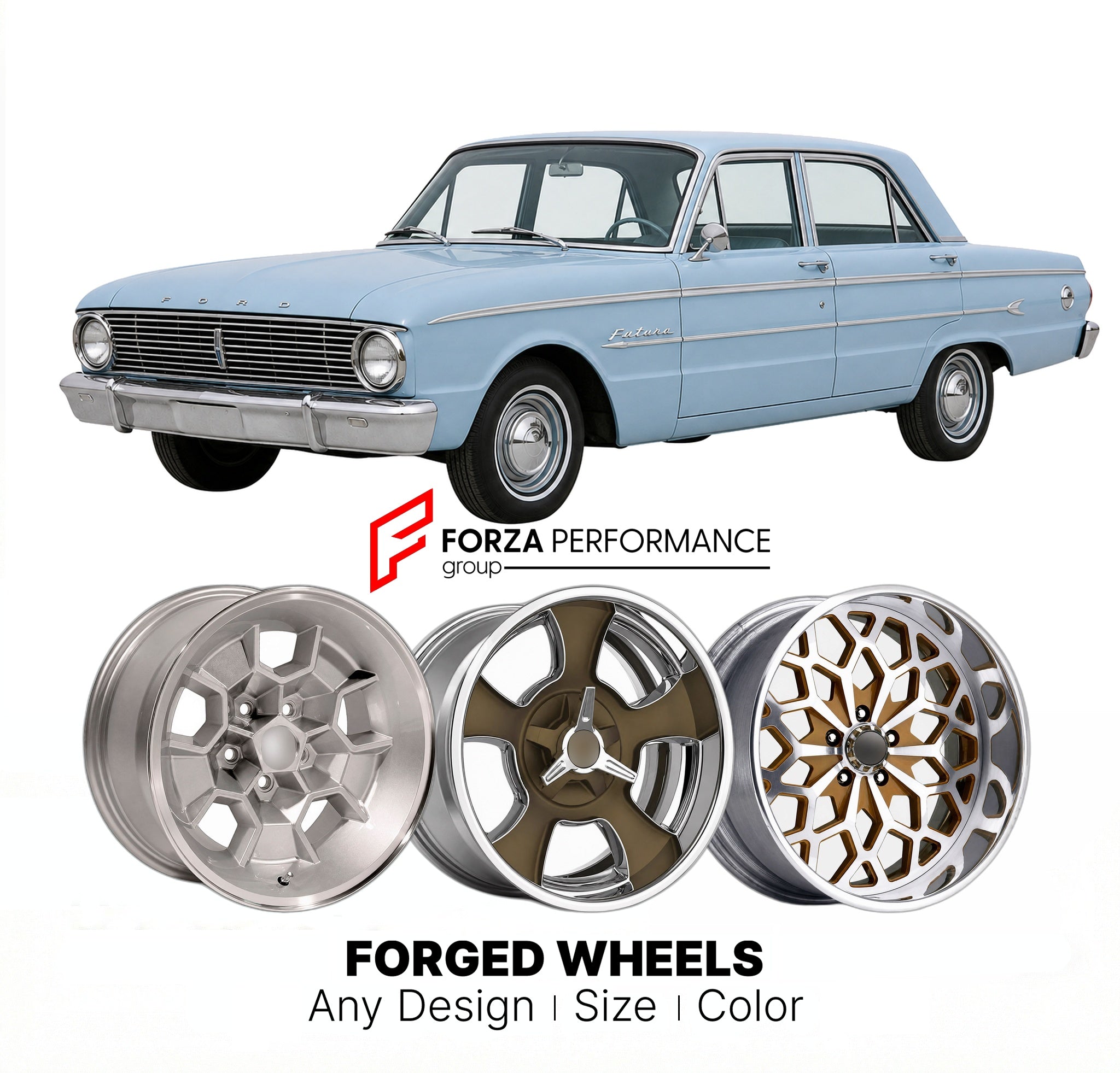 CUSTOM CLASSIC VINTAGE RESTOMOD RETRO OLD SCHOOL FORGED WHEELS RIMS for FORD FALCON FUTURA 1963 - 1963